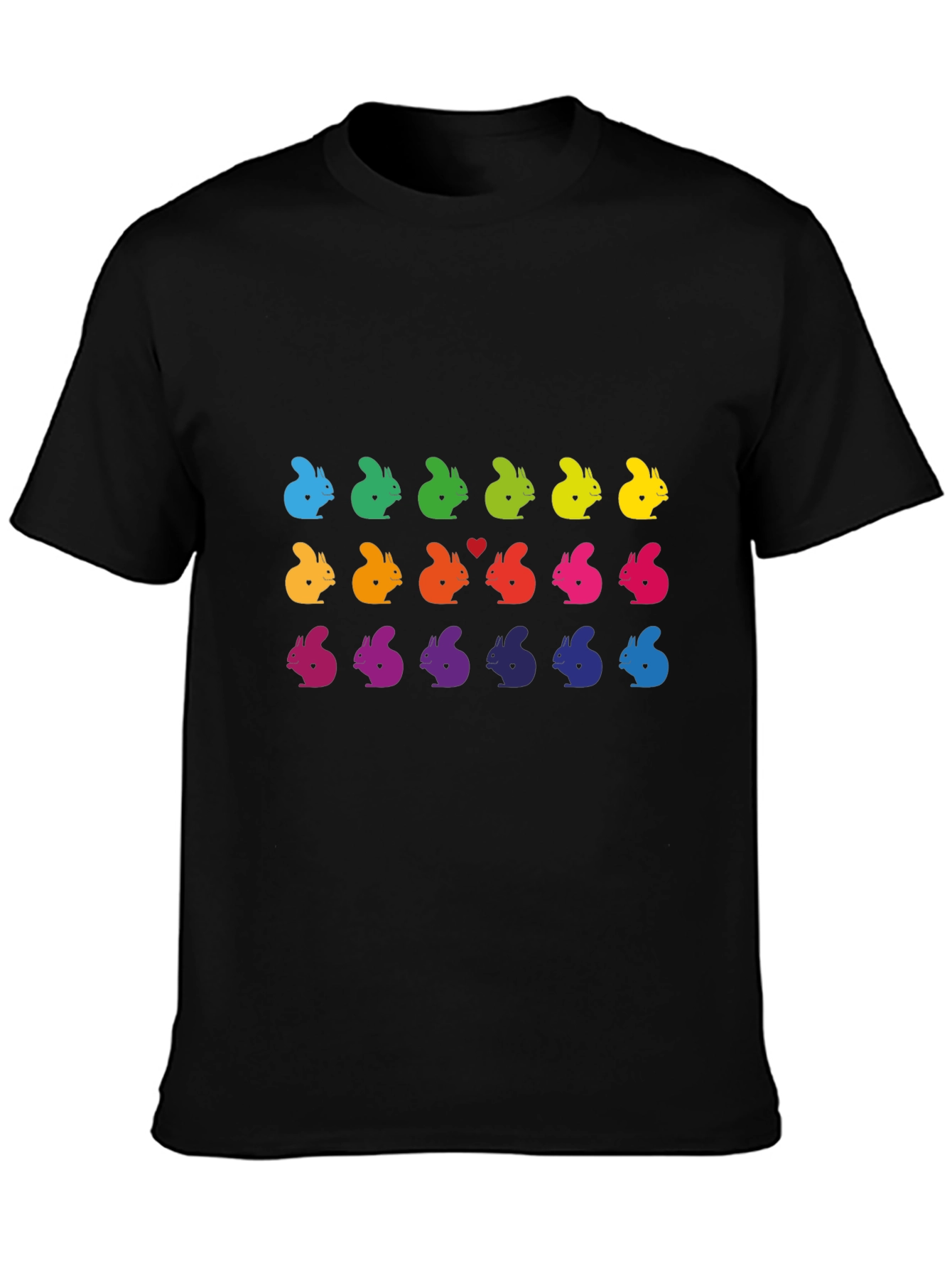 Black Rainbow Squirrel Pattern Black T-Shirt view 3