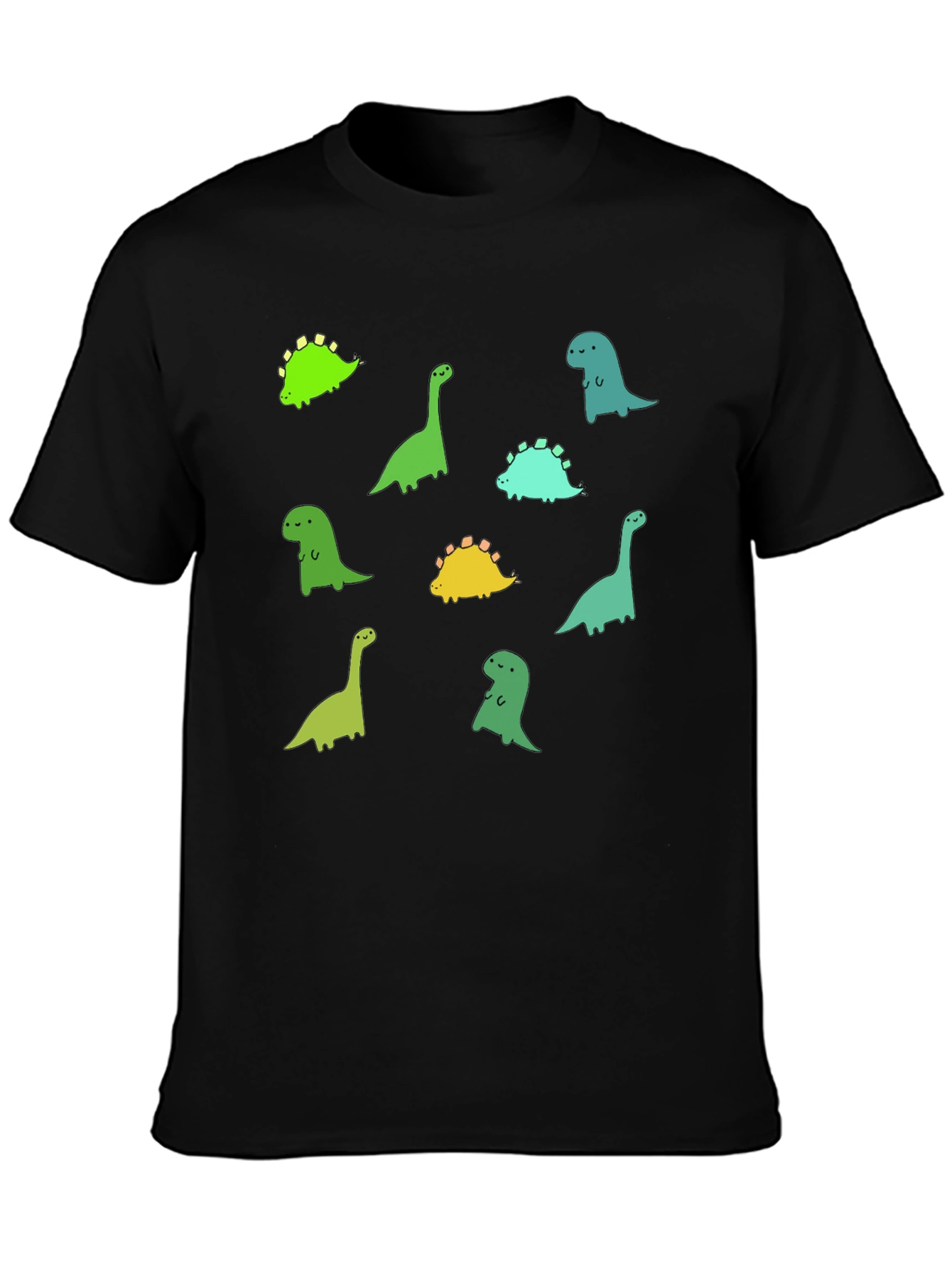 Black Cute Dinosaur Print Black T-Shirt view 3