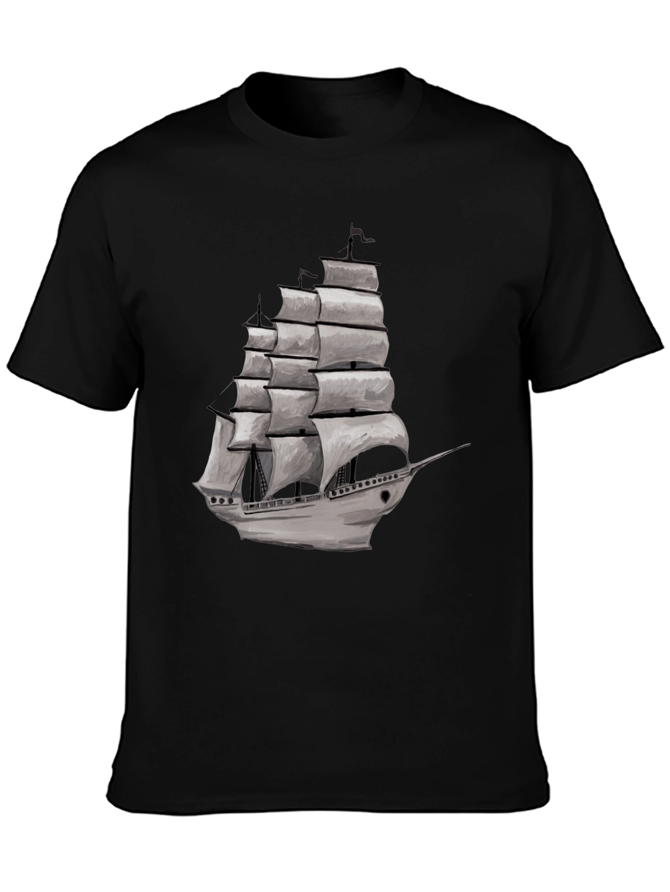 Black Nautical Sailboat Graphic Tee - Black Cotton Blend view 3