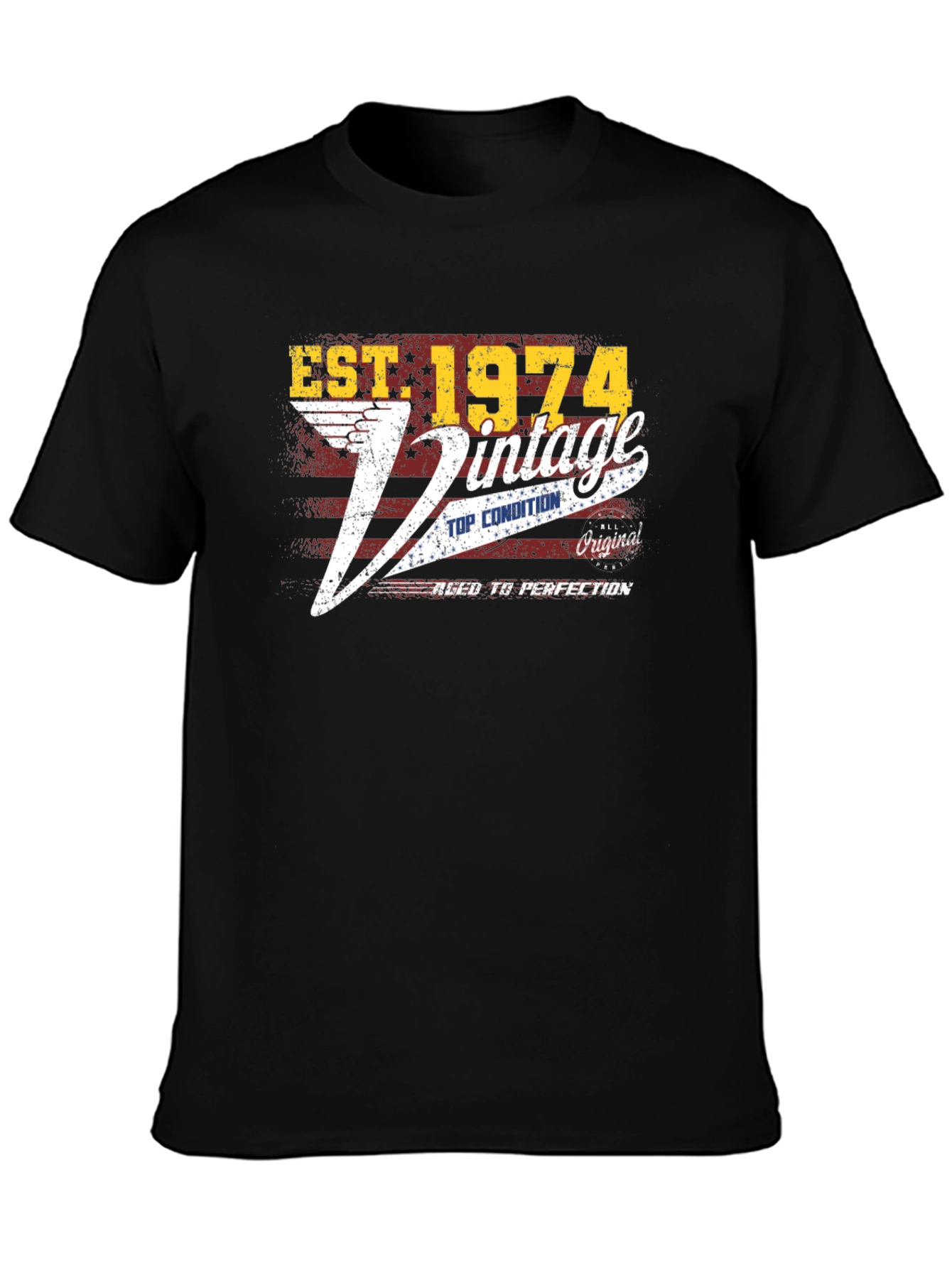 Black Est. 1974 Vintage Style T-Shirt view 3