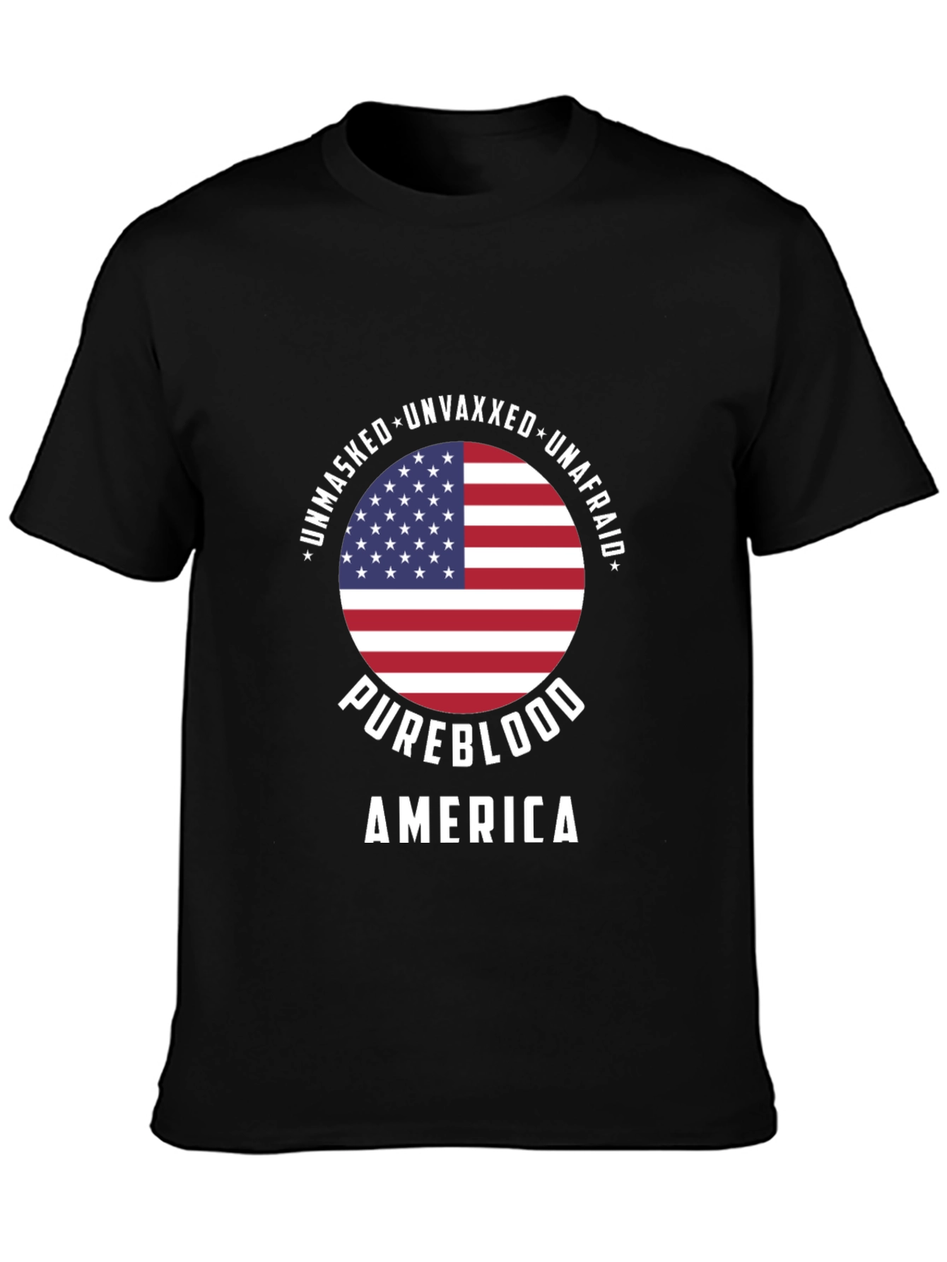 Black Unmasked Unvaxxed Pureblood America T-Shirt view 3