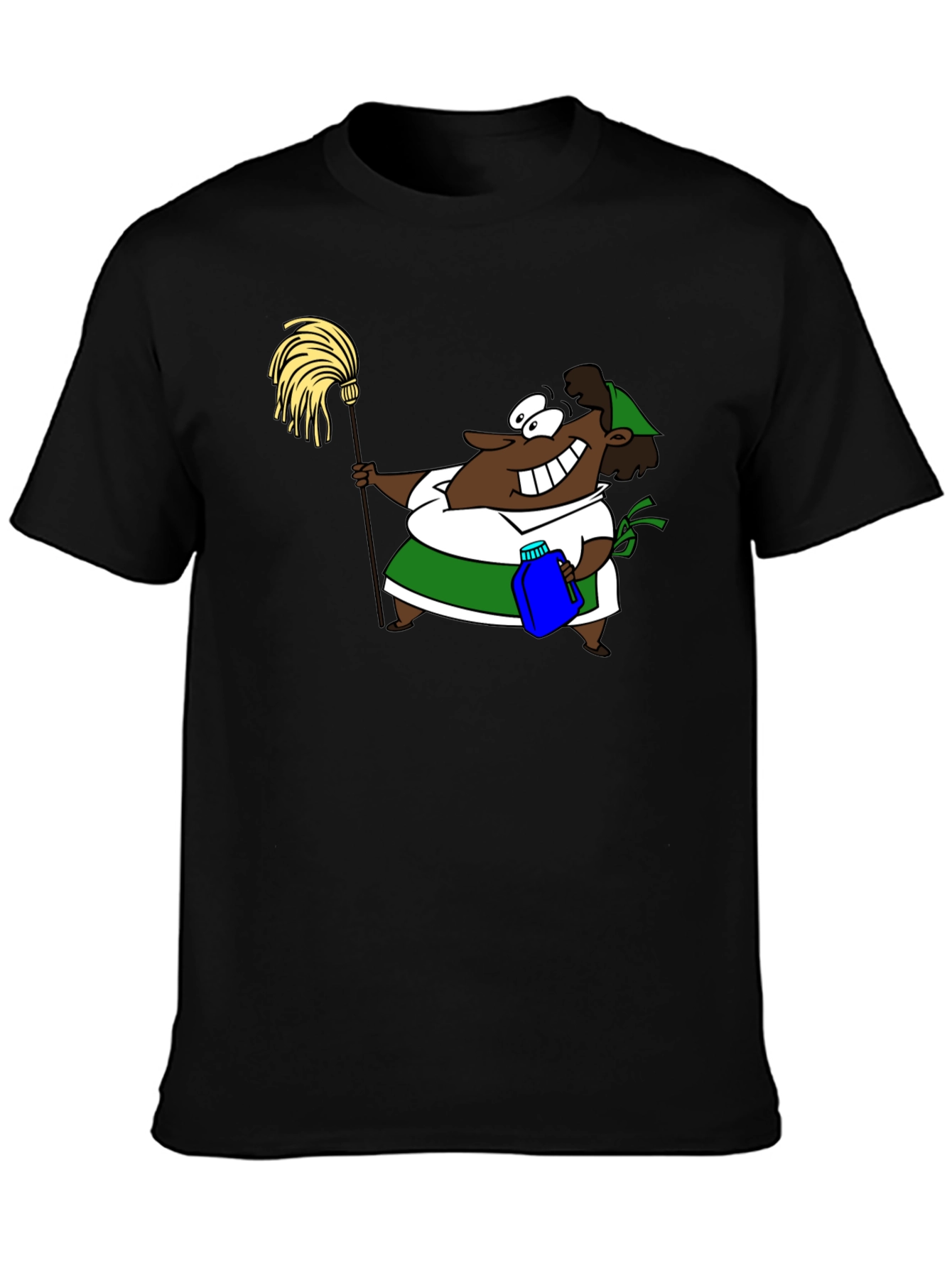 Black Cartoon Cleaning Lady Graphic Tee view 3