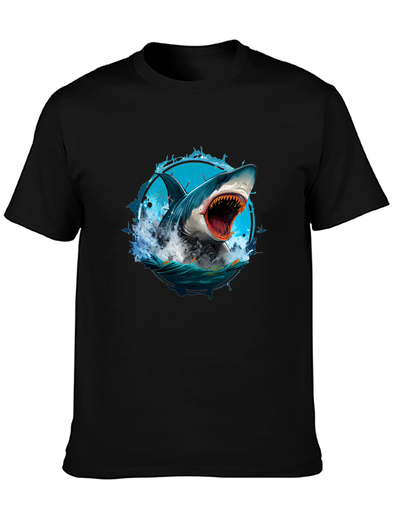 Black Shark Attack Graphic Tee - Black Cotton T-Shirt view 3