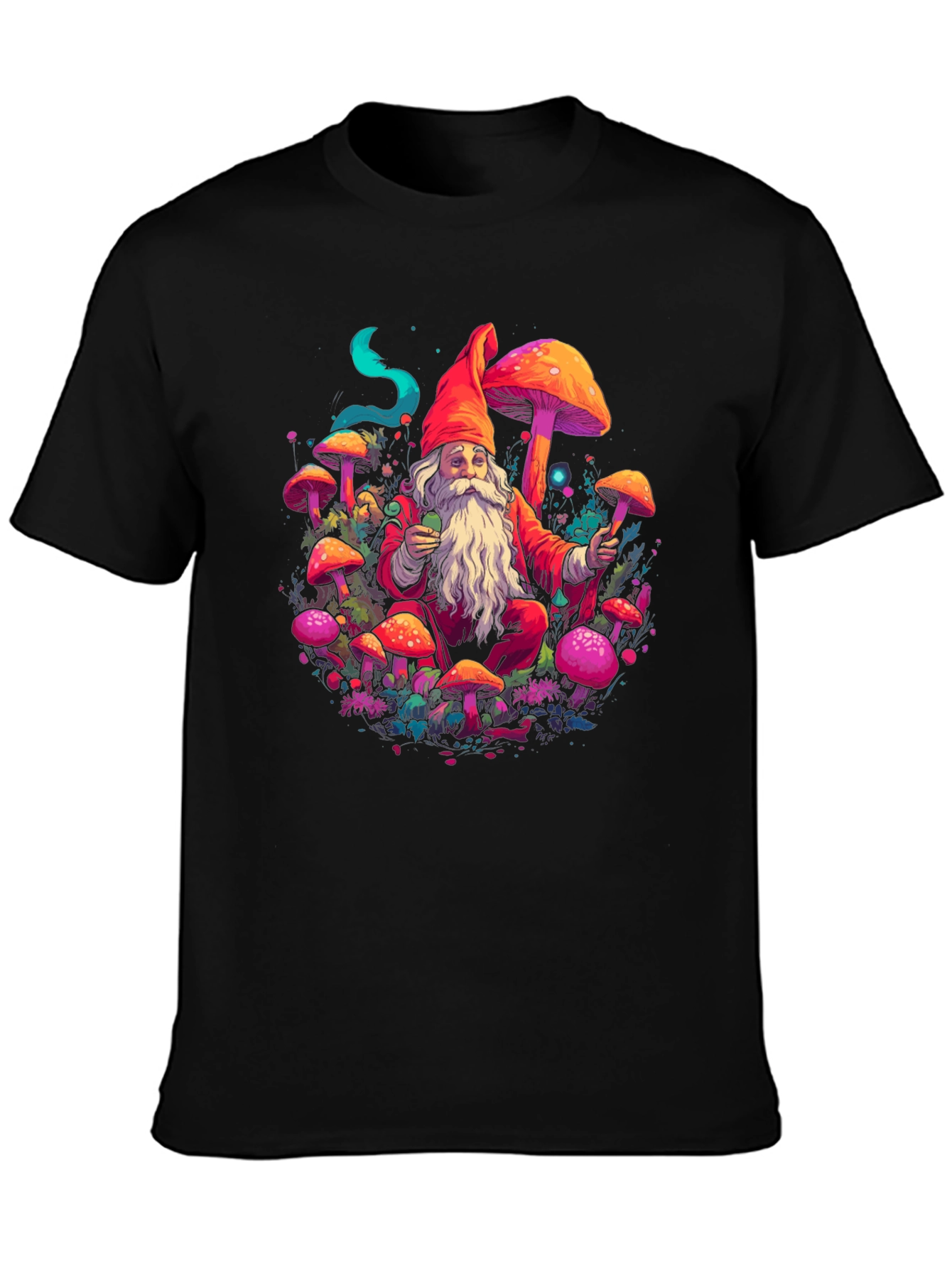 Black Mushroom Gnome Graphic Tee - Funky Design view 3