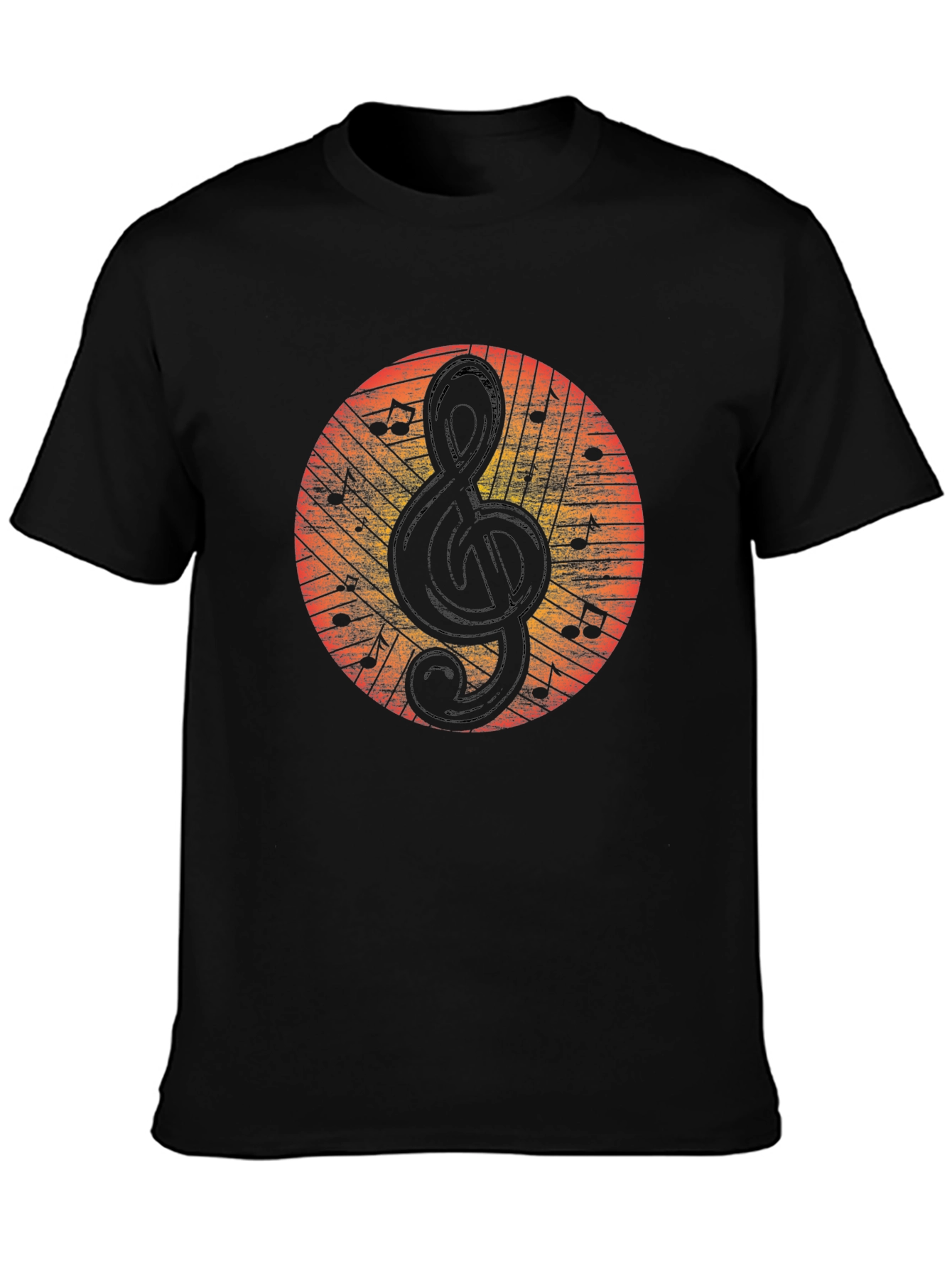 Black Retro Music Note Treble Clef Graphic T-Shirt view 3