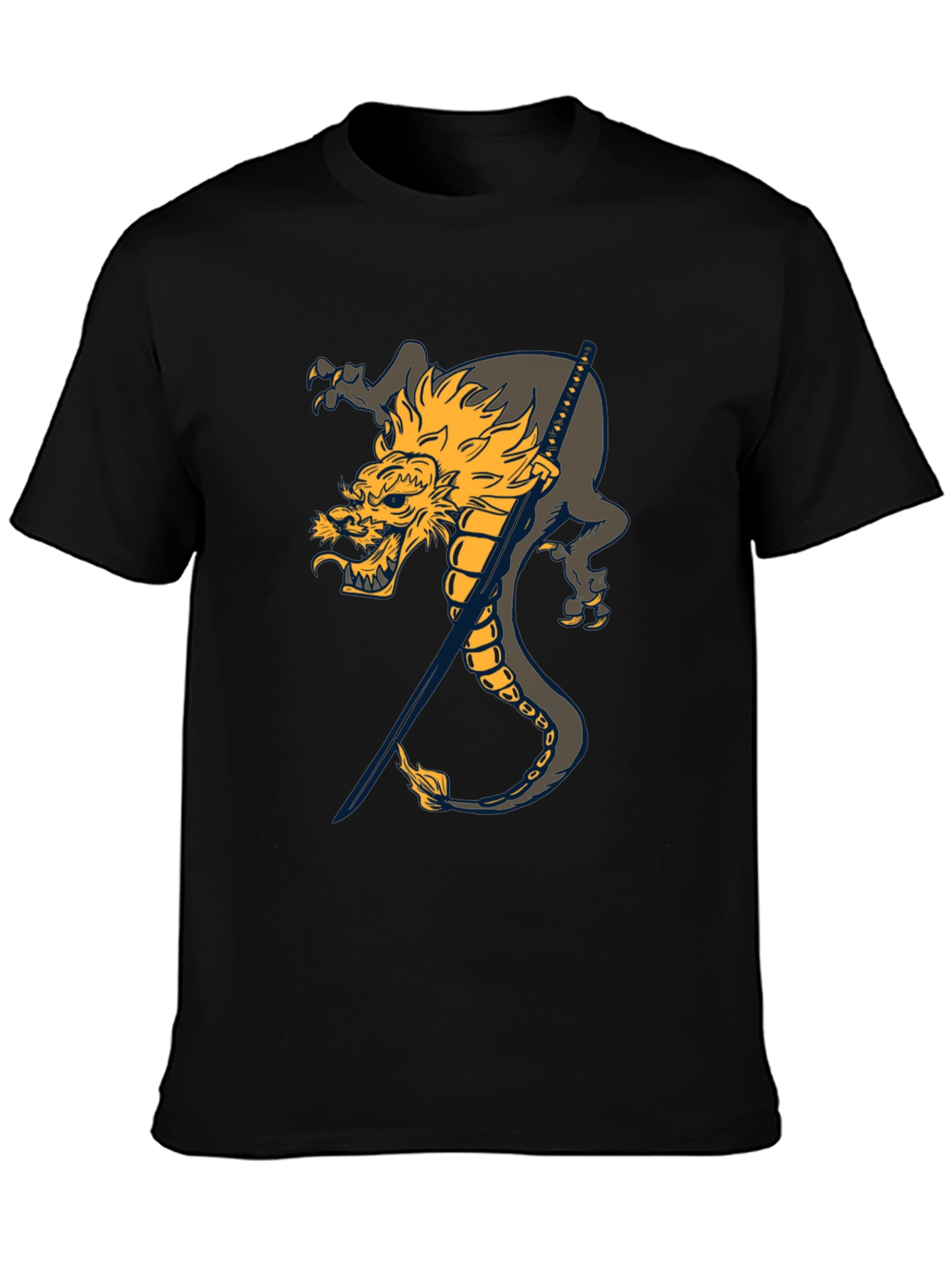 Black Dragon and Katana Black T-Shirt view 3