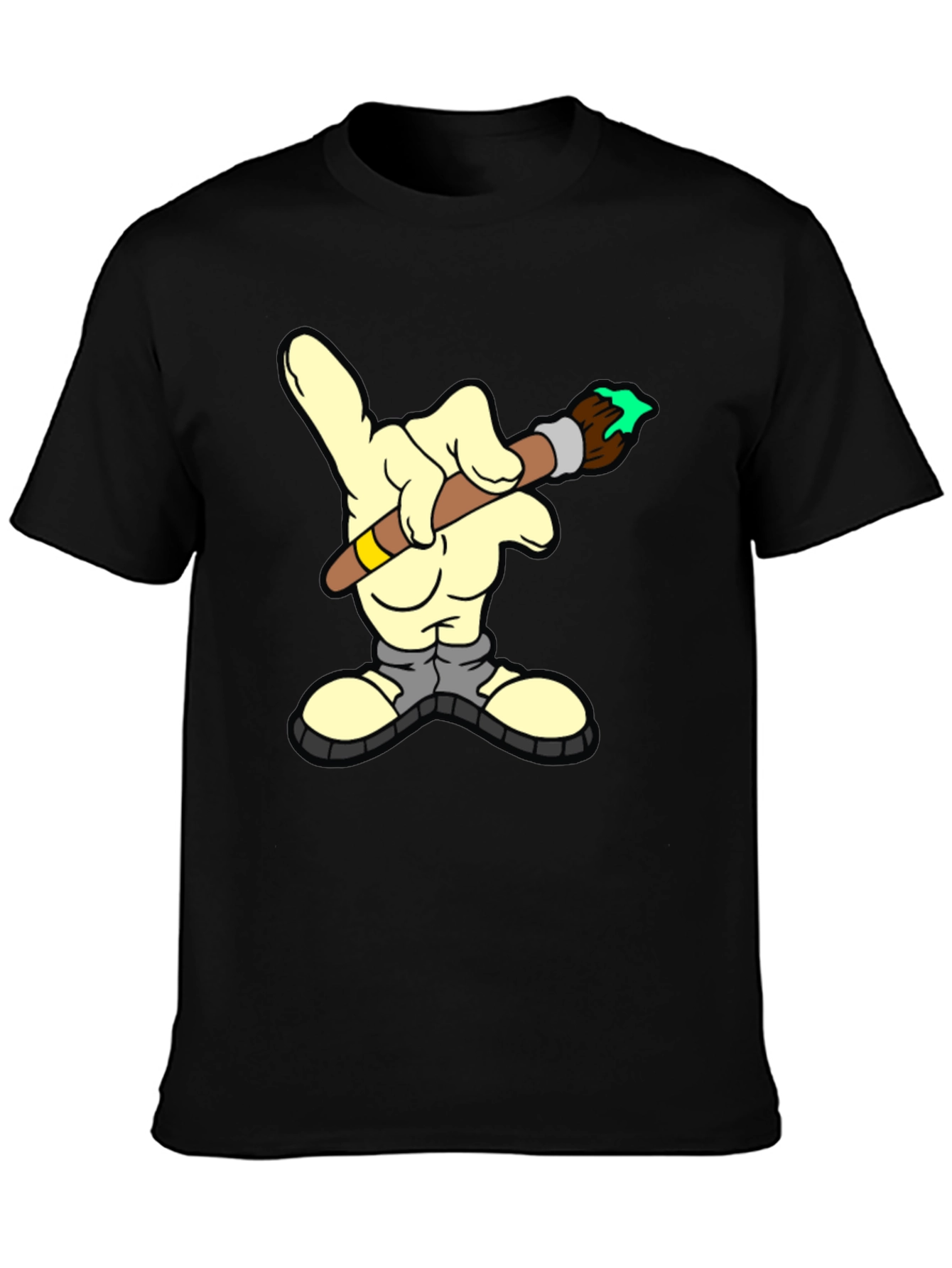 Black Cartoon Hand Painter Black T-Shirt view 3