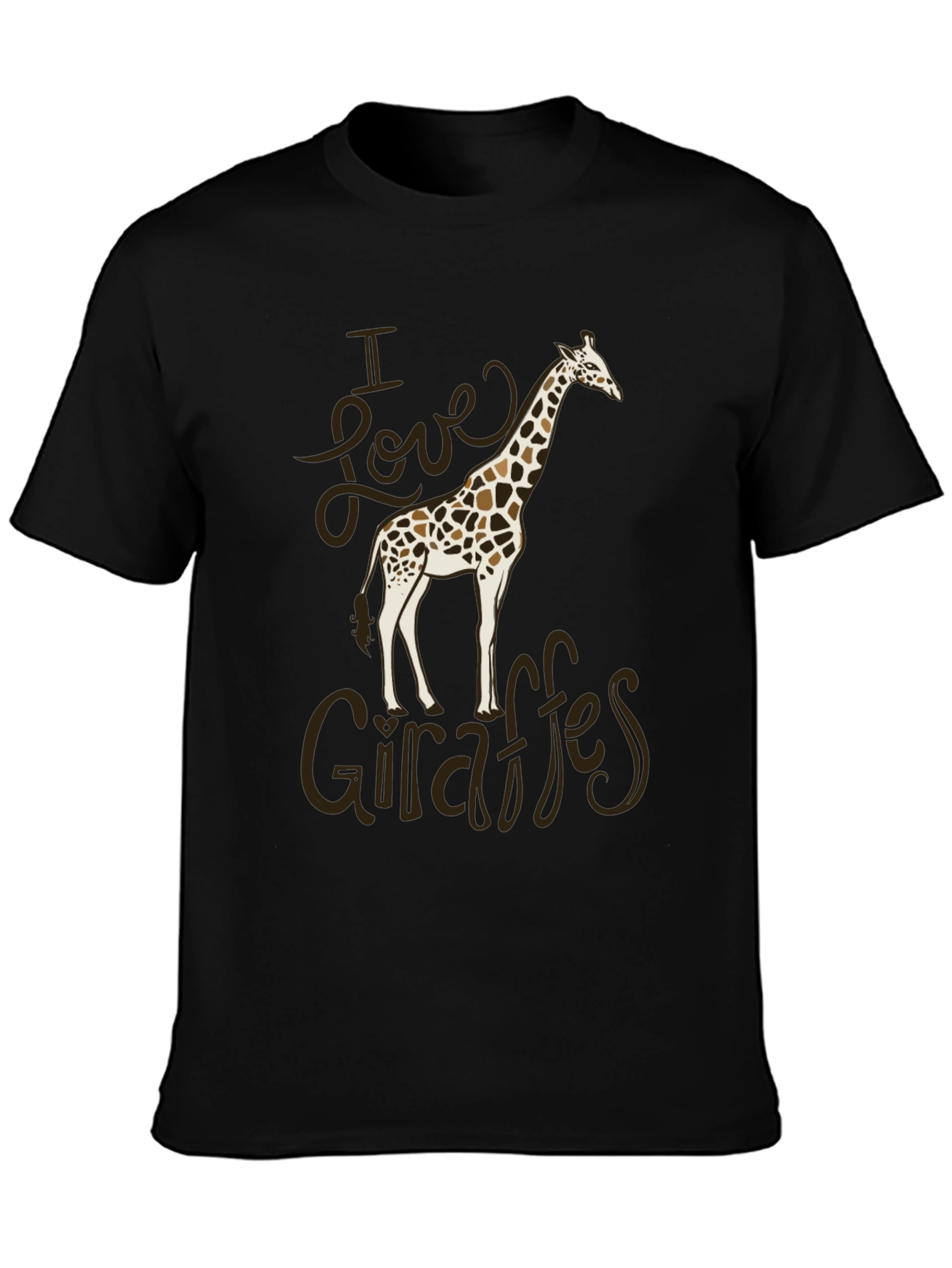Black I Love Giraffes Black Cotton T-Shirt view 3