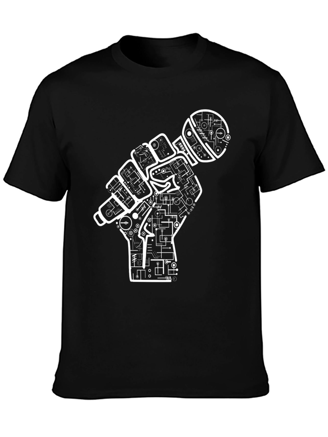 Black Tech Microphone Fist Black T-Shirt view 3