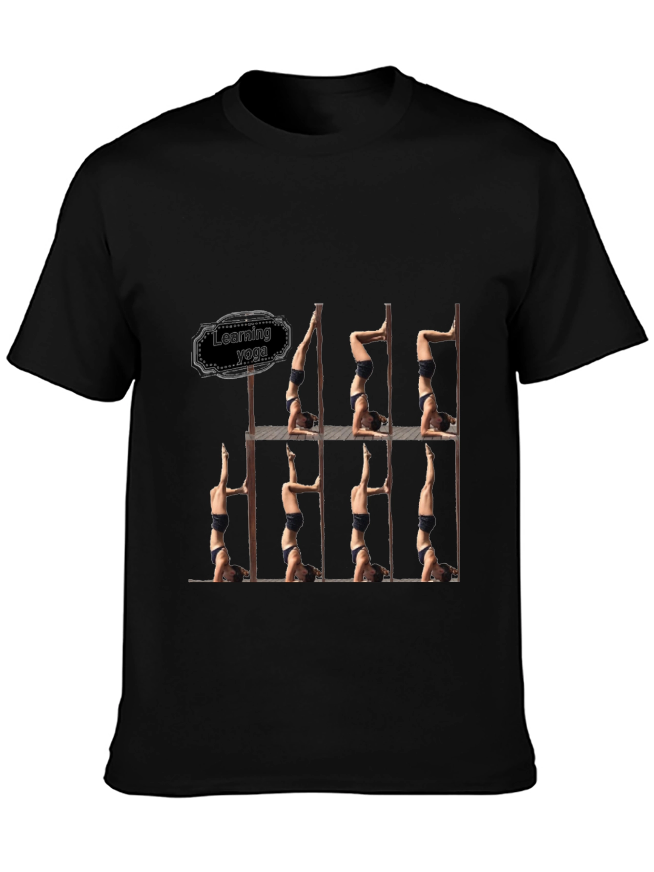Black Learning Yoga Black T-Shirt - Headstand Pose view 3