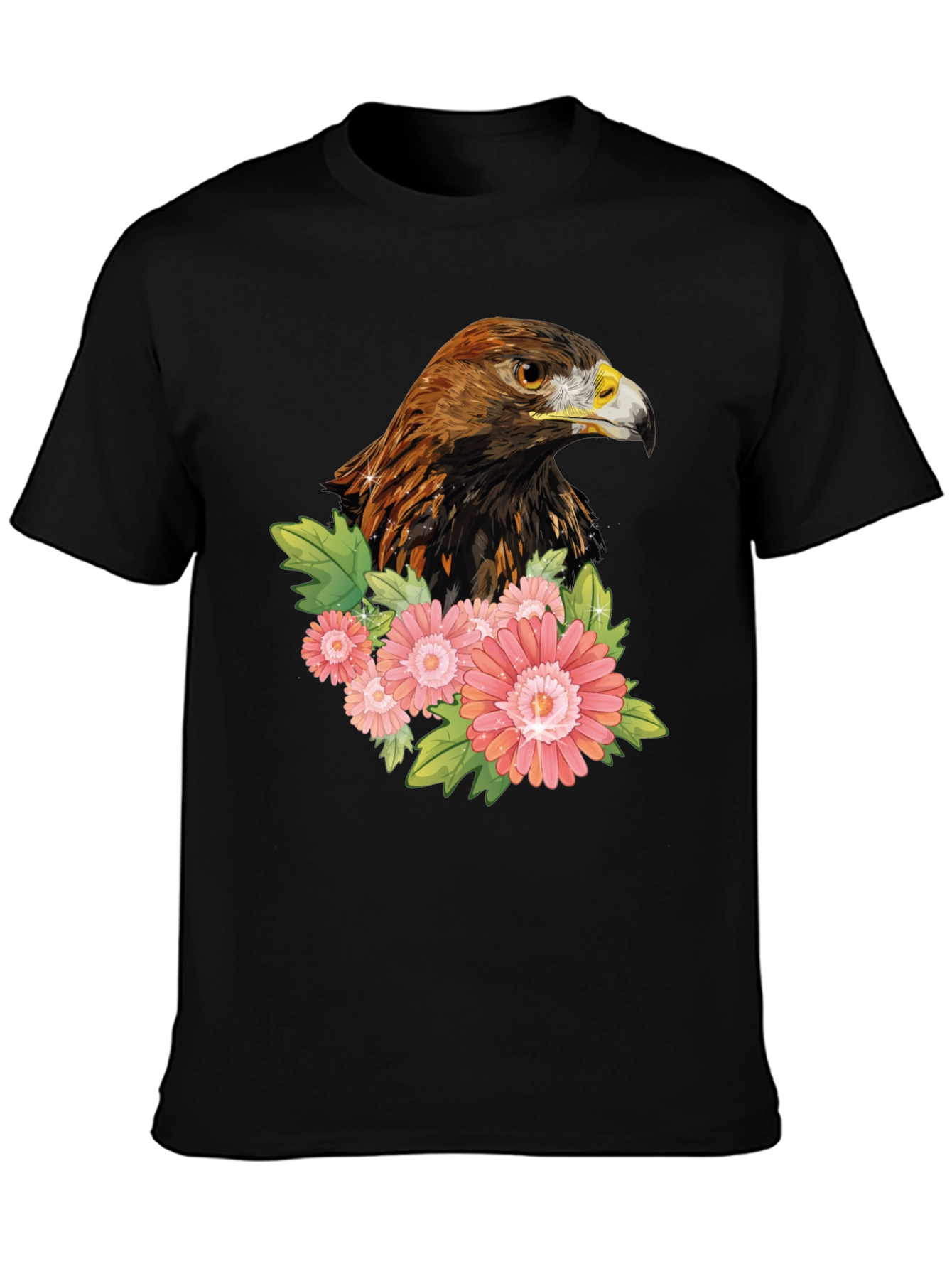 Black Eagle & Flowers Graphic T-Shirt - Men's Black Tee view 3