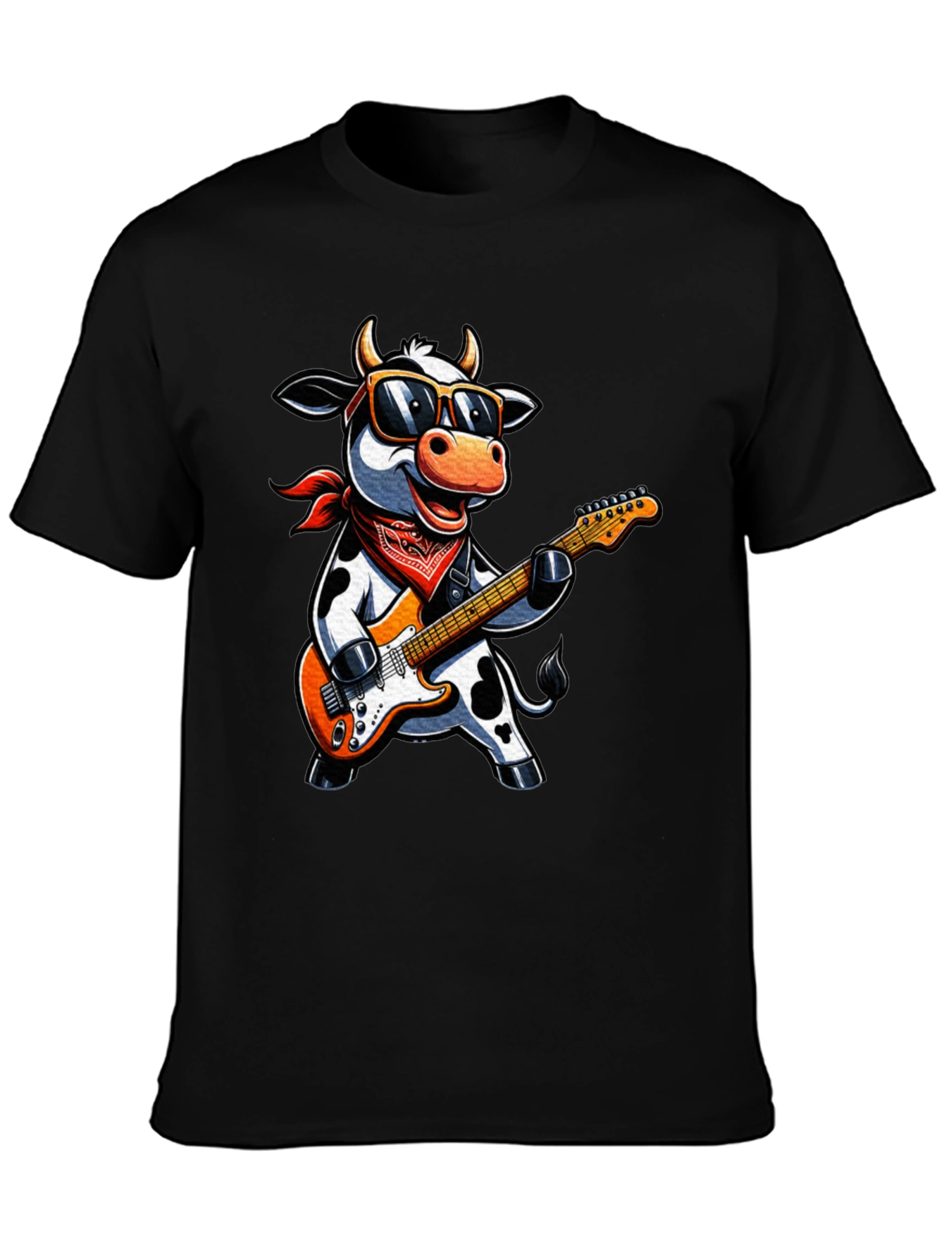 Black Cool Cow Guitarist Graphic Tee - Rock On! view 3