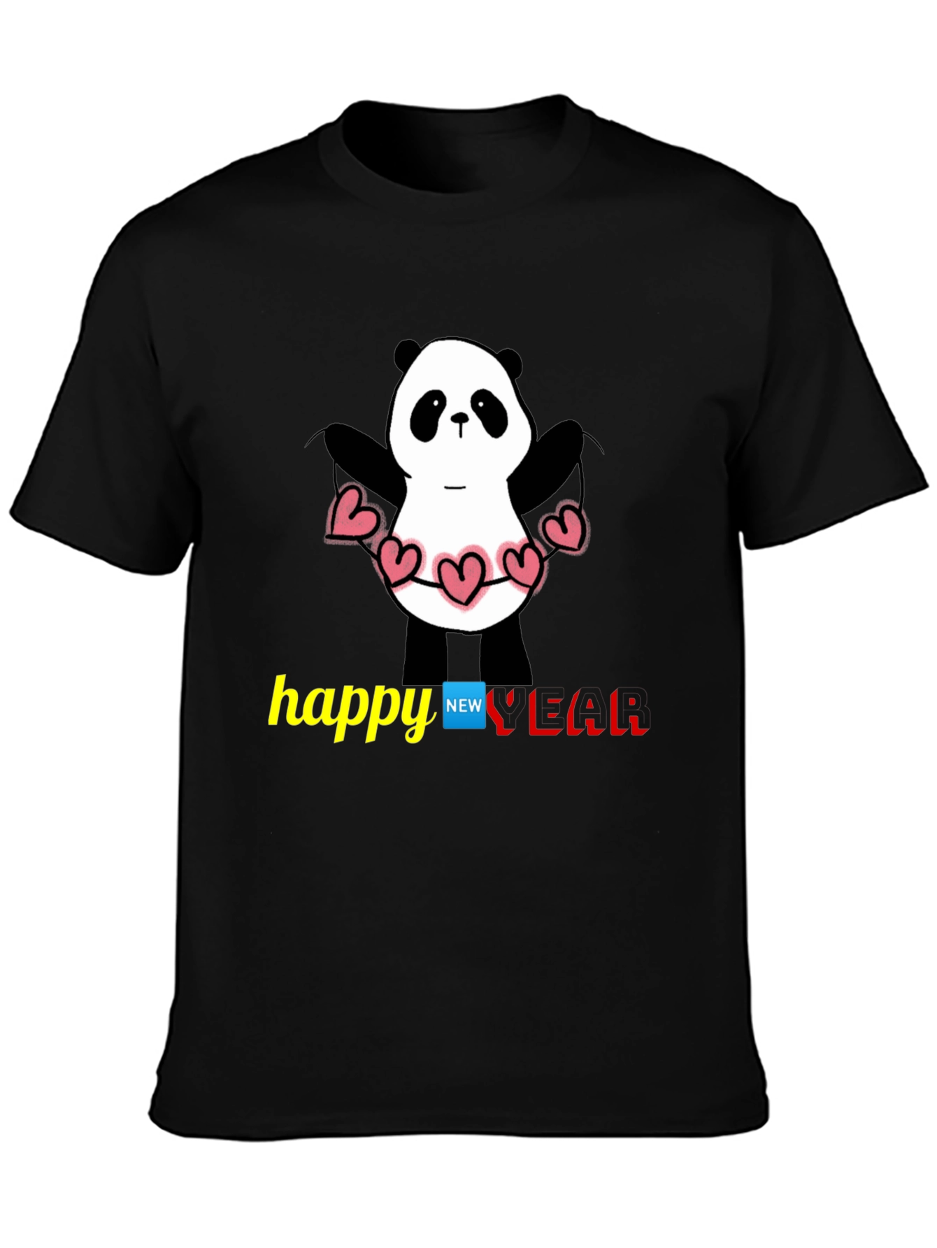 Black Happy New Year Panda T-Shirt - Black view 3