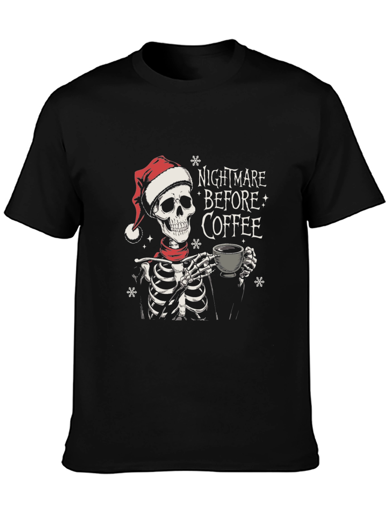 Black Nightmare Before Coffee Skeleton Holiday T-Shirt view 3