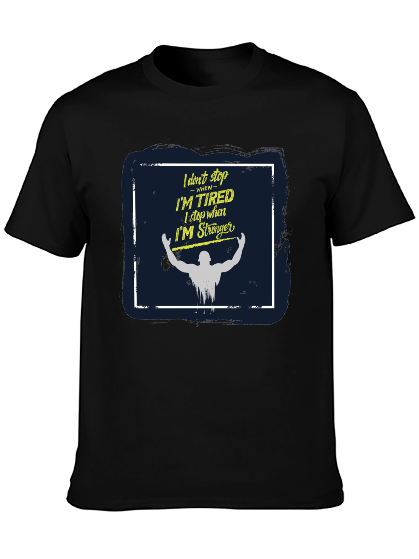 Black Motivational Workout T-Shirt - I Don't Stop When I'm Tired view 3