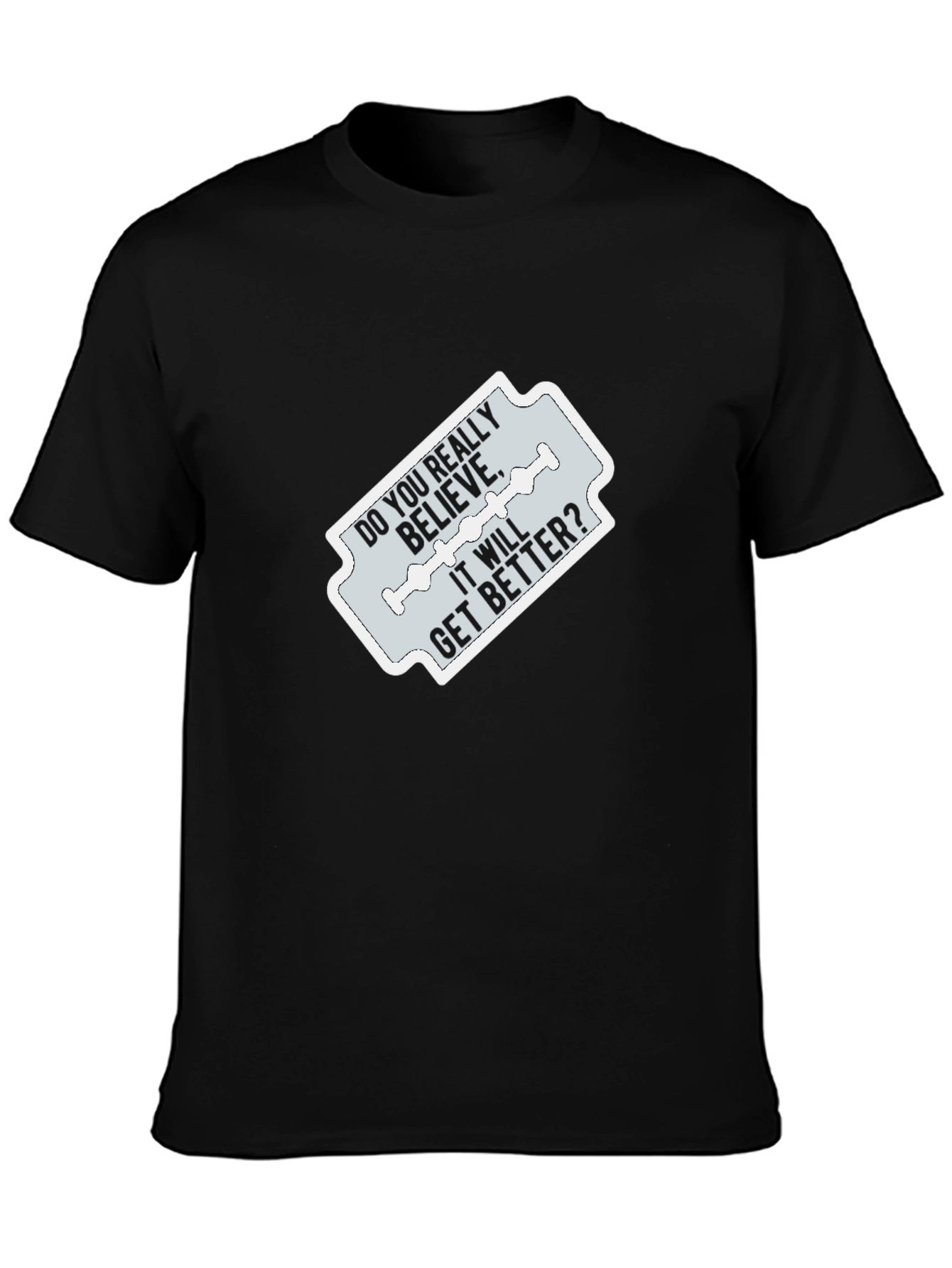 Black Edgy Graphic Tee - 'Do You Really Believe?' Design view 3