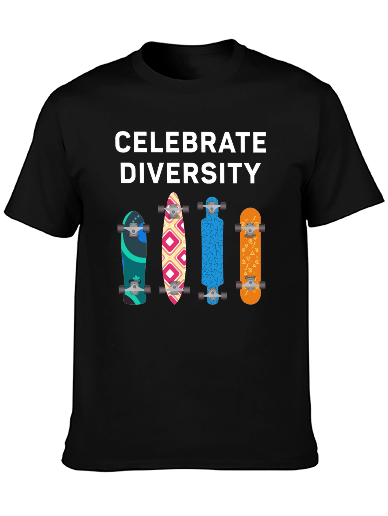 Black Celebrate Diversity Skateboard Graphic T-Shirt view 3