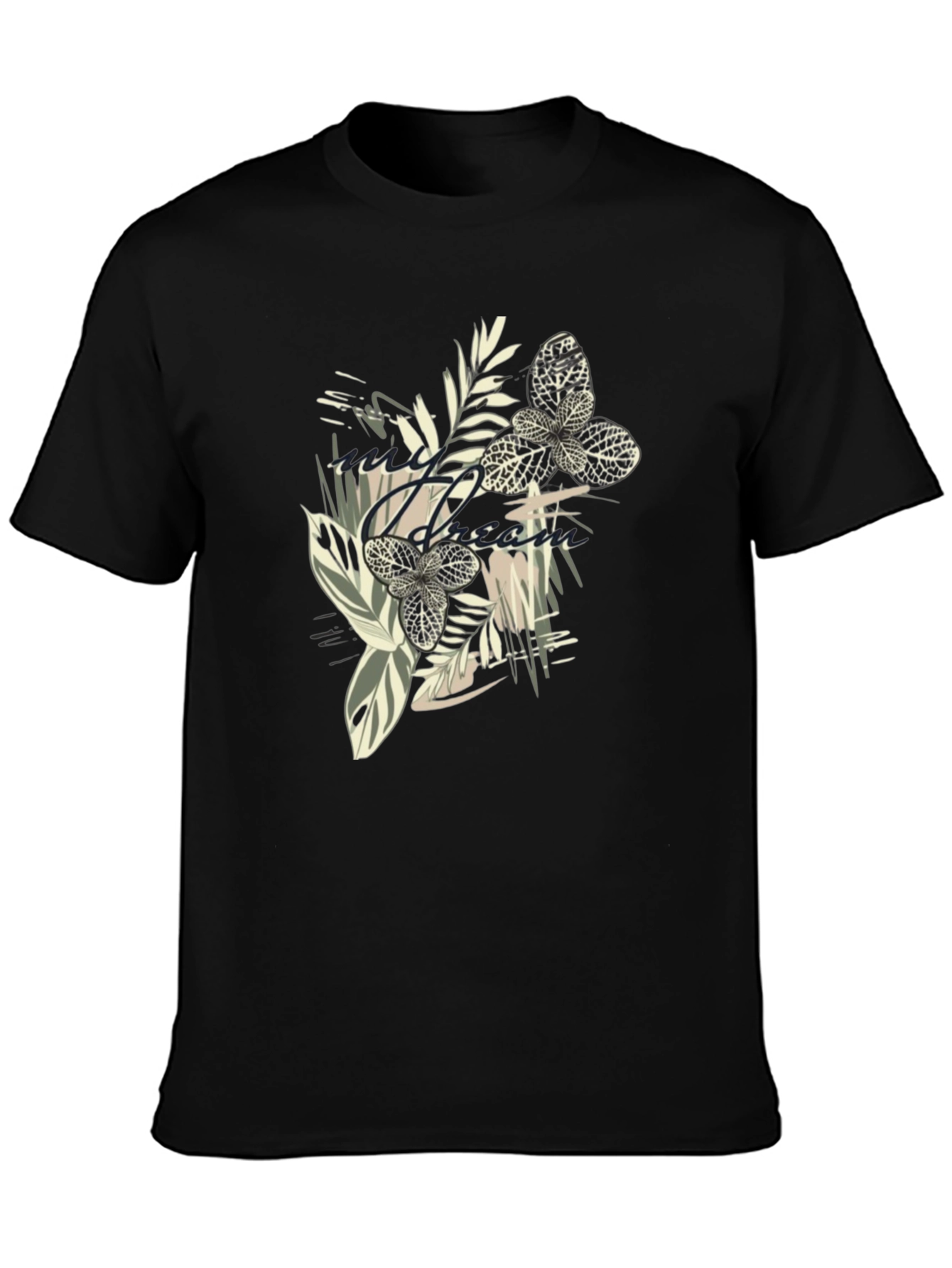 Black Botanical Print Black T-Shirt view 3