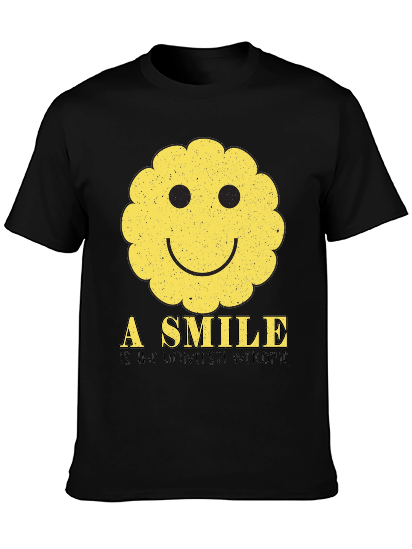 Black Smiley Face Graphic Tee - Universal Welcome T-Shirt view 3