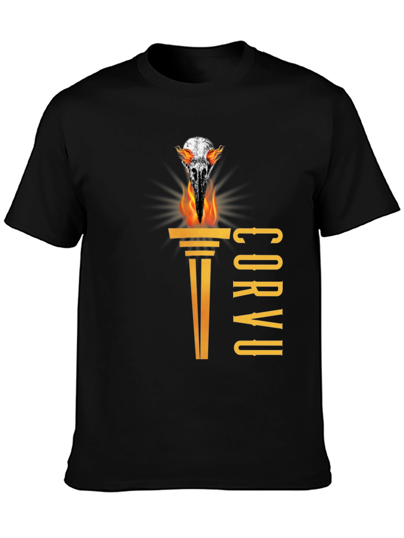 Black Corvus T-Shirt - Bird Skull on Fire view 3