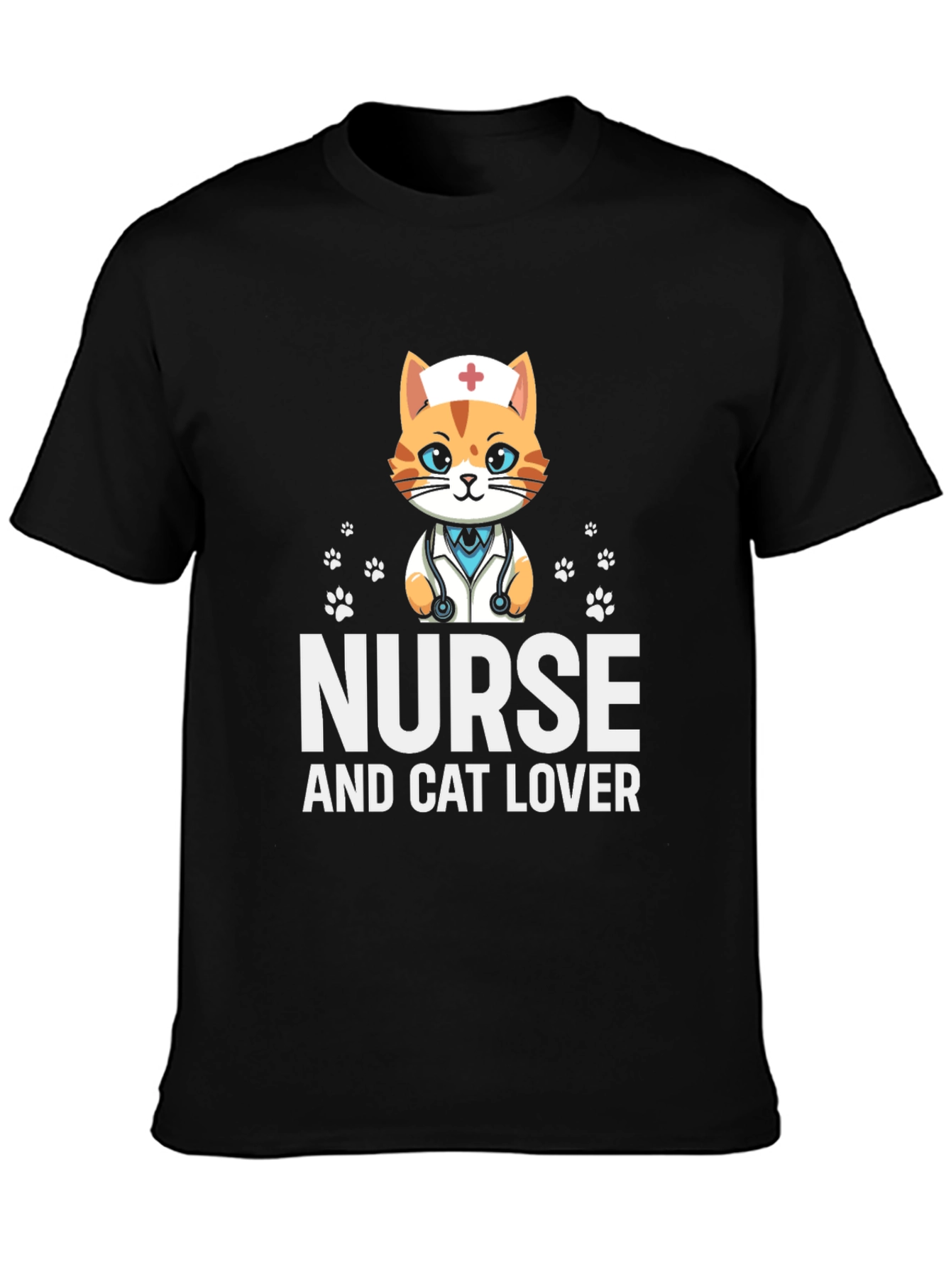 Black Nurse Cat Lover T-Shirt view 3