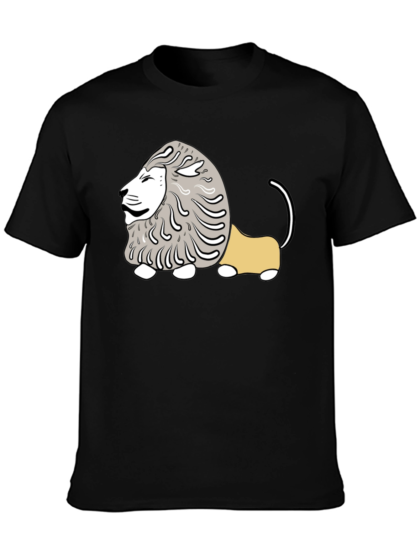 Black Cartoon Lion Graphic Tee - Casual Black T-Shirt view 3