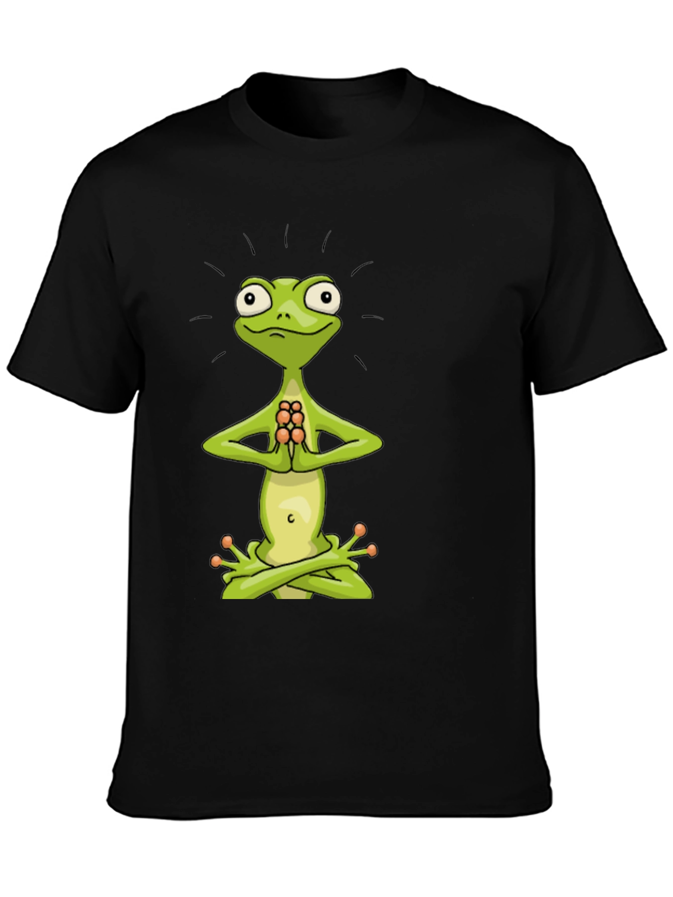 Black Zen Frog Tee - Meditating Cartoon Frog T-Shirt view 3