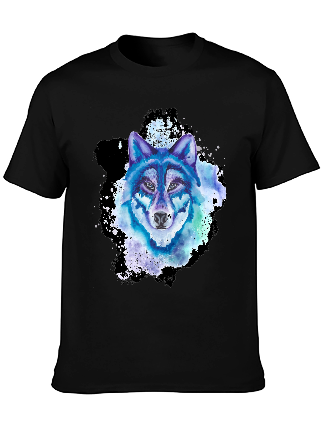 Black Watercolor Wolf Graphic T-Shirt view 3