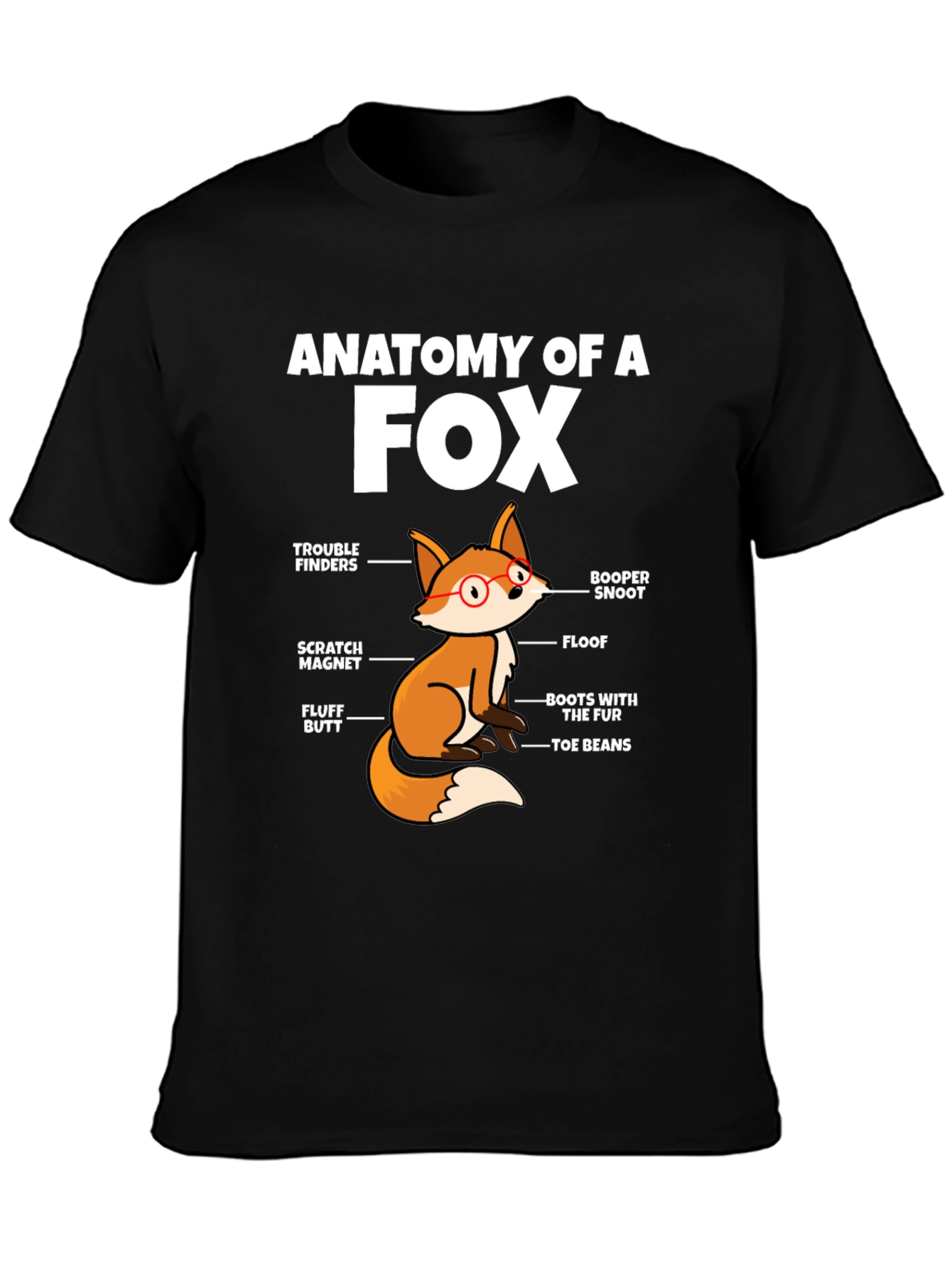 Black Anatomy of a Fox Funny T-Shirt view 3