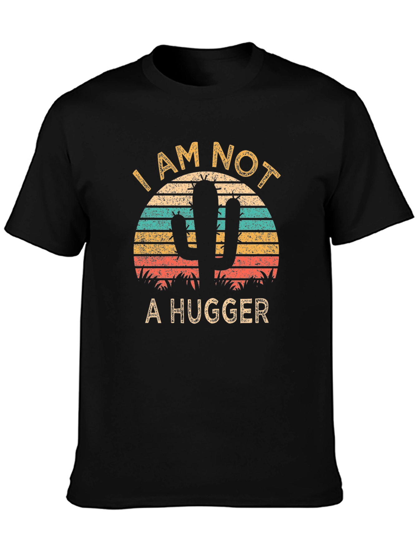 Black I am Not a Hugger Cactus Graphic T-Shirt view 3
