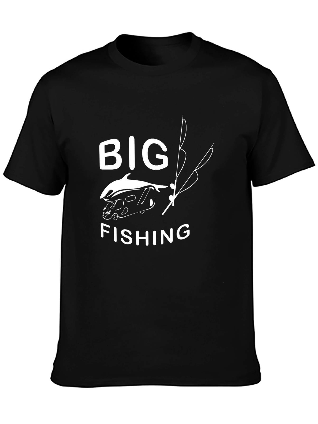 Black Big Fishing T-Shirt - Novelty Graphic Tee view 3