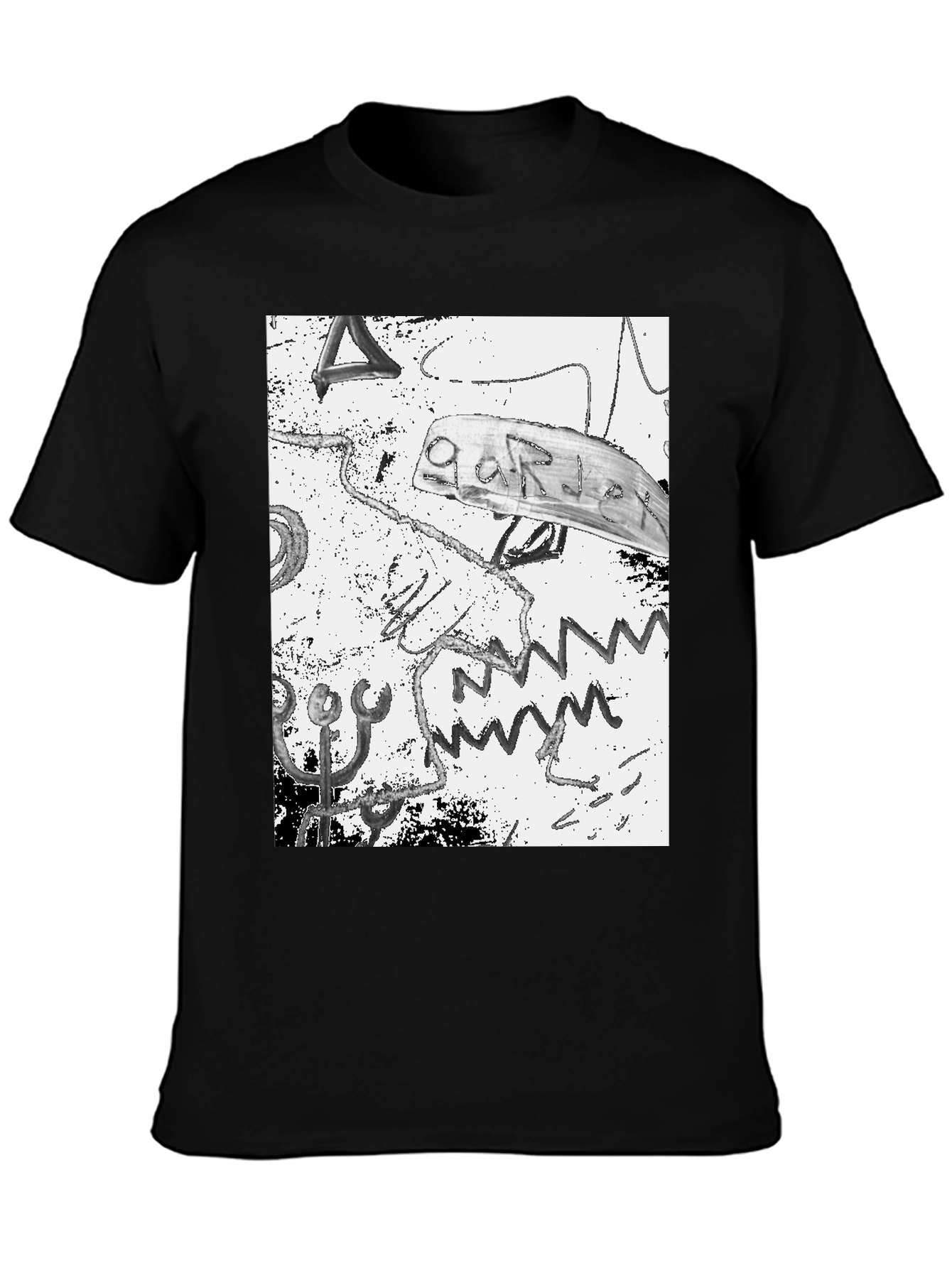 Black Abstract Graphic Print Black Cotton T-Shirt view 3