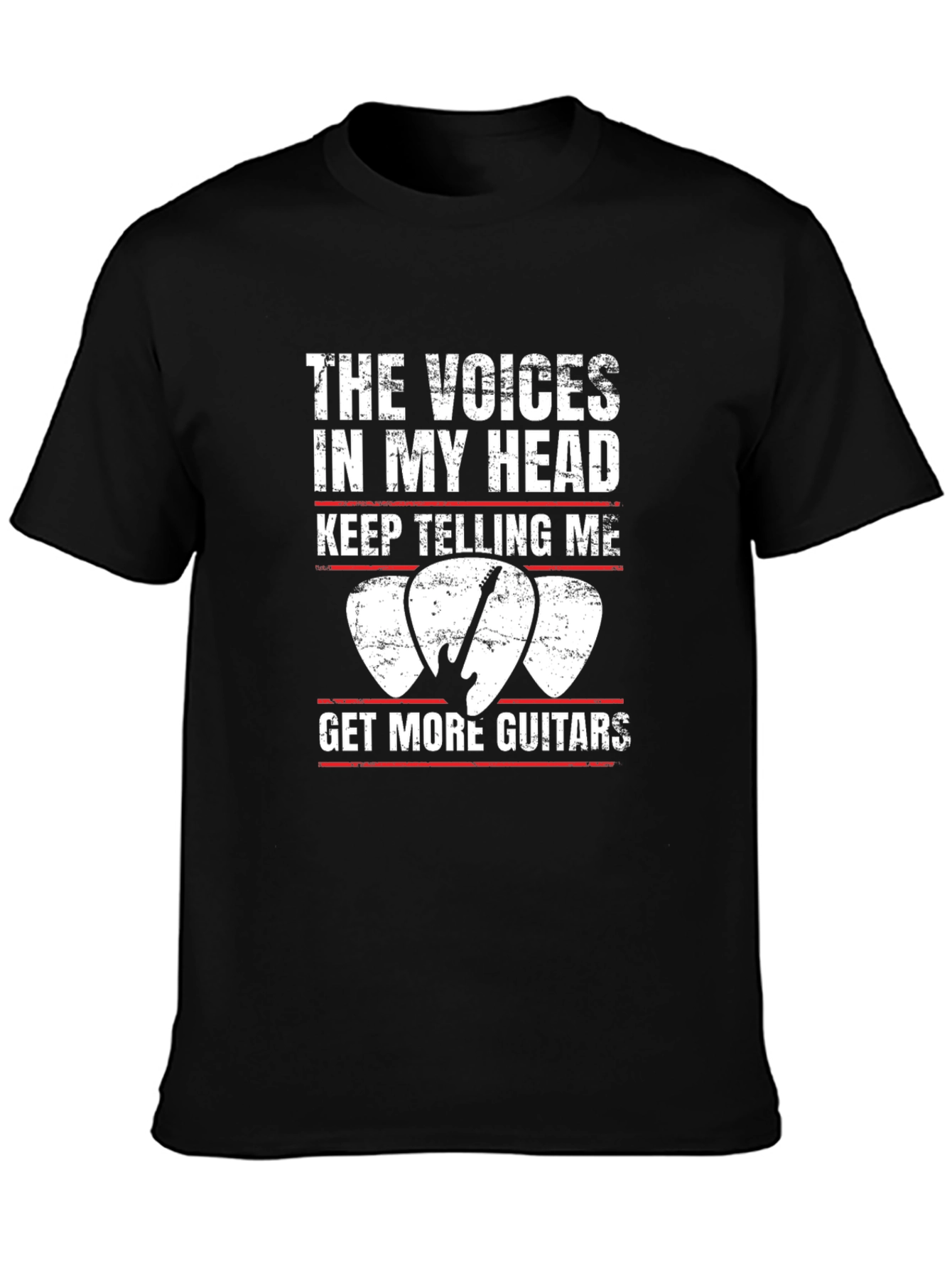 Black The Voices T-Shirt - Get More Guitars Funny Tee view 3