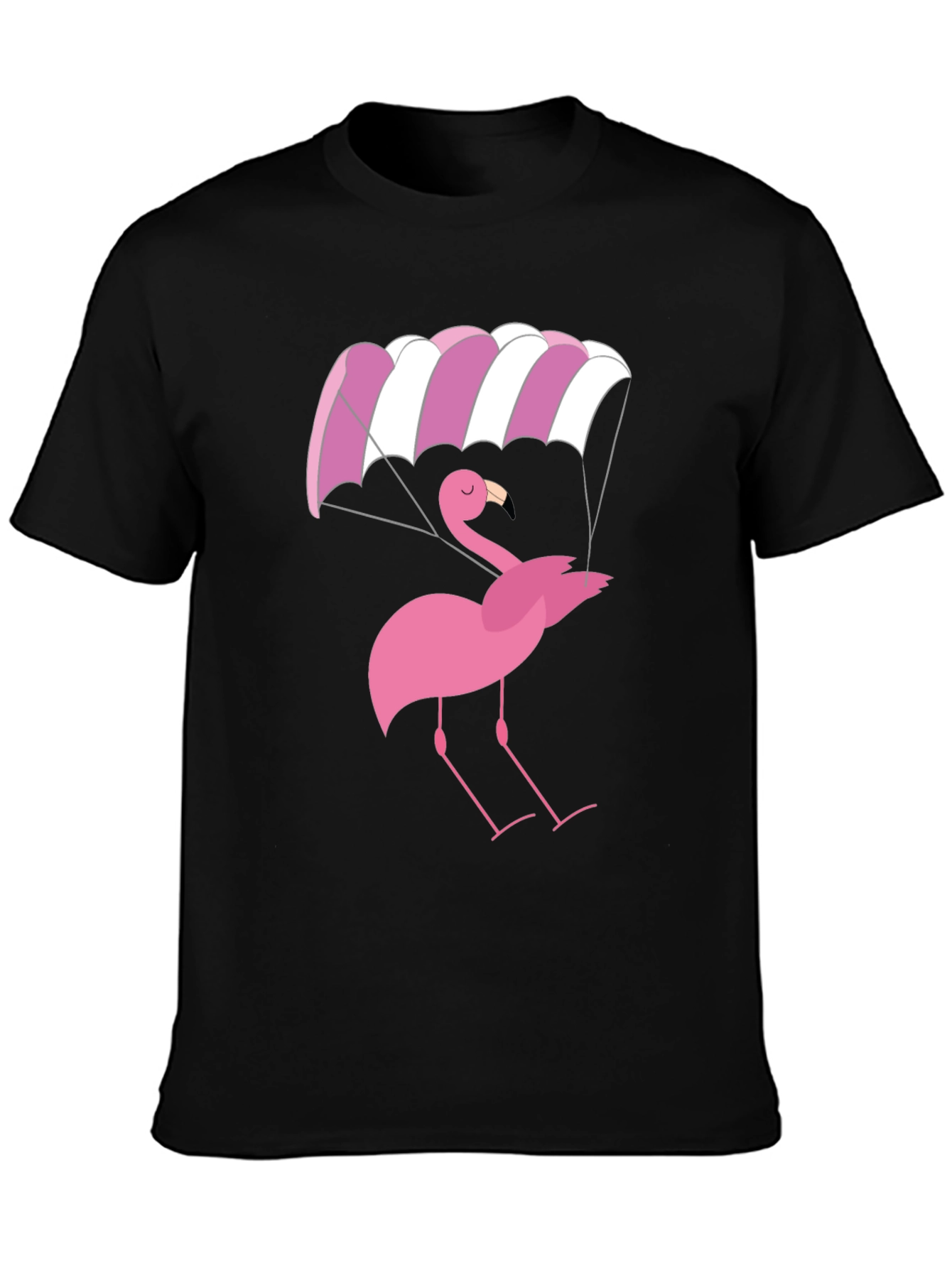Black Pink Flamingo Parachute Black T-Shirt view 3