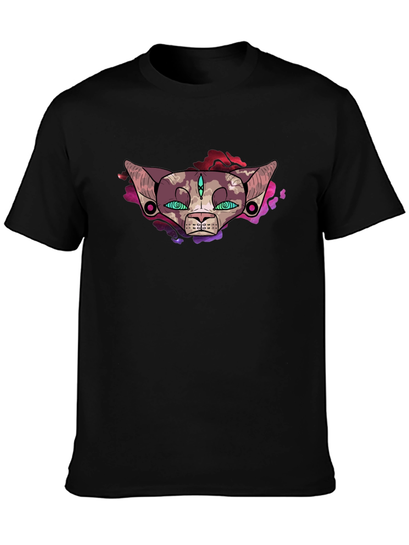 Black Mystic Cat Graphic T-Shirt - Black view 3