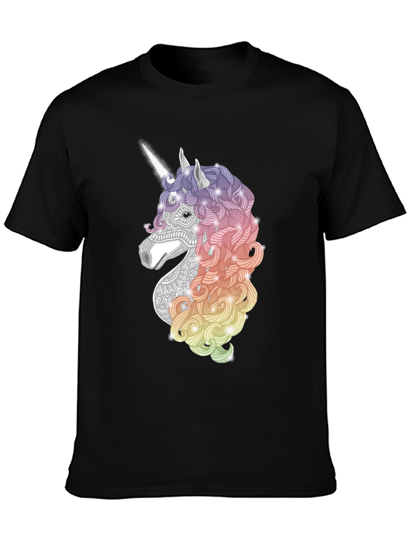 Black Unicorn Graphic Tee - Black Cotton Casual T-Shirt view 3