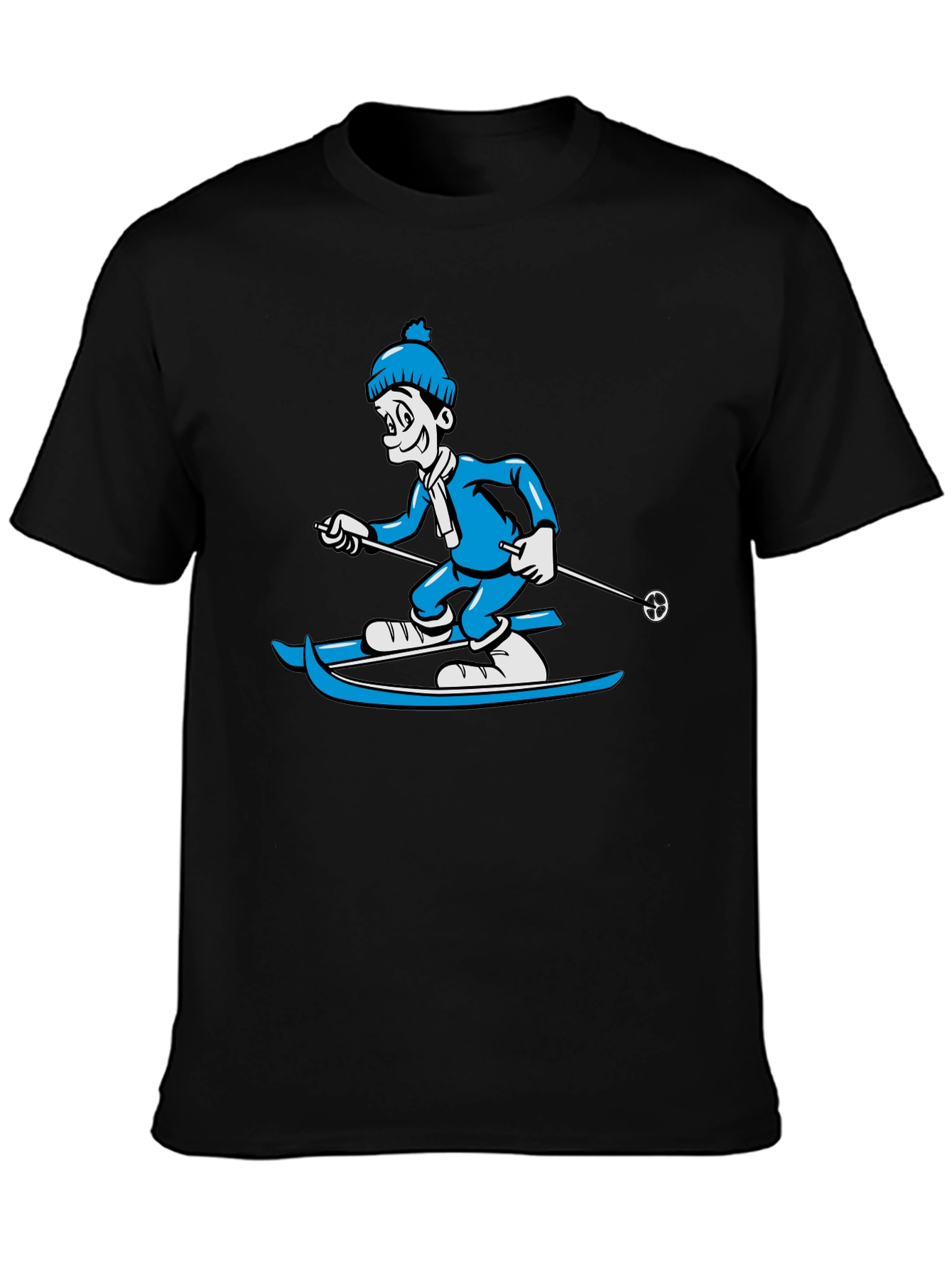 Black Skiing Cartoon Graphic Tee view 3