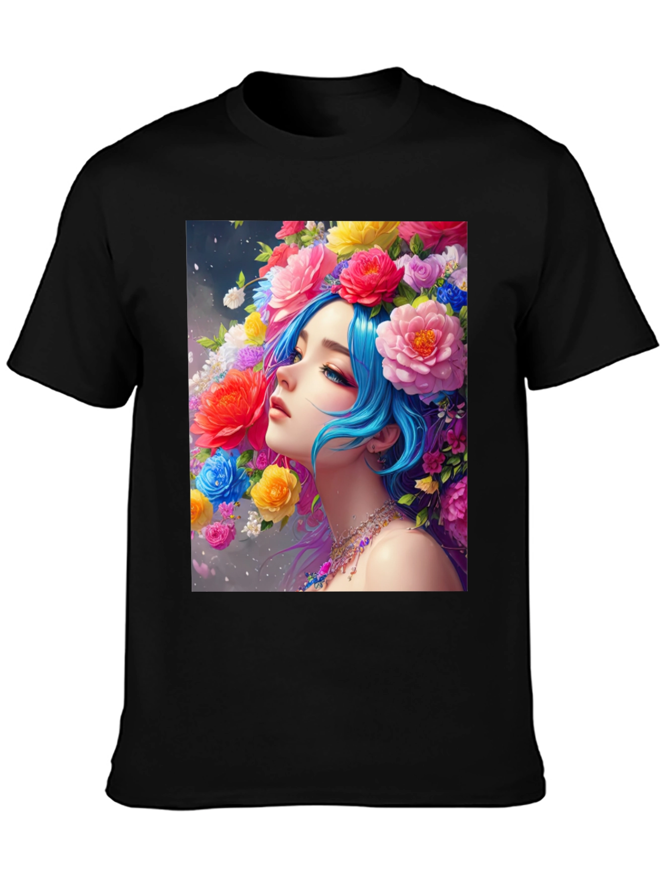 Black Floral Portrait Black Tee view 3