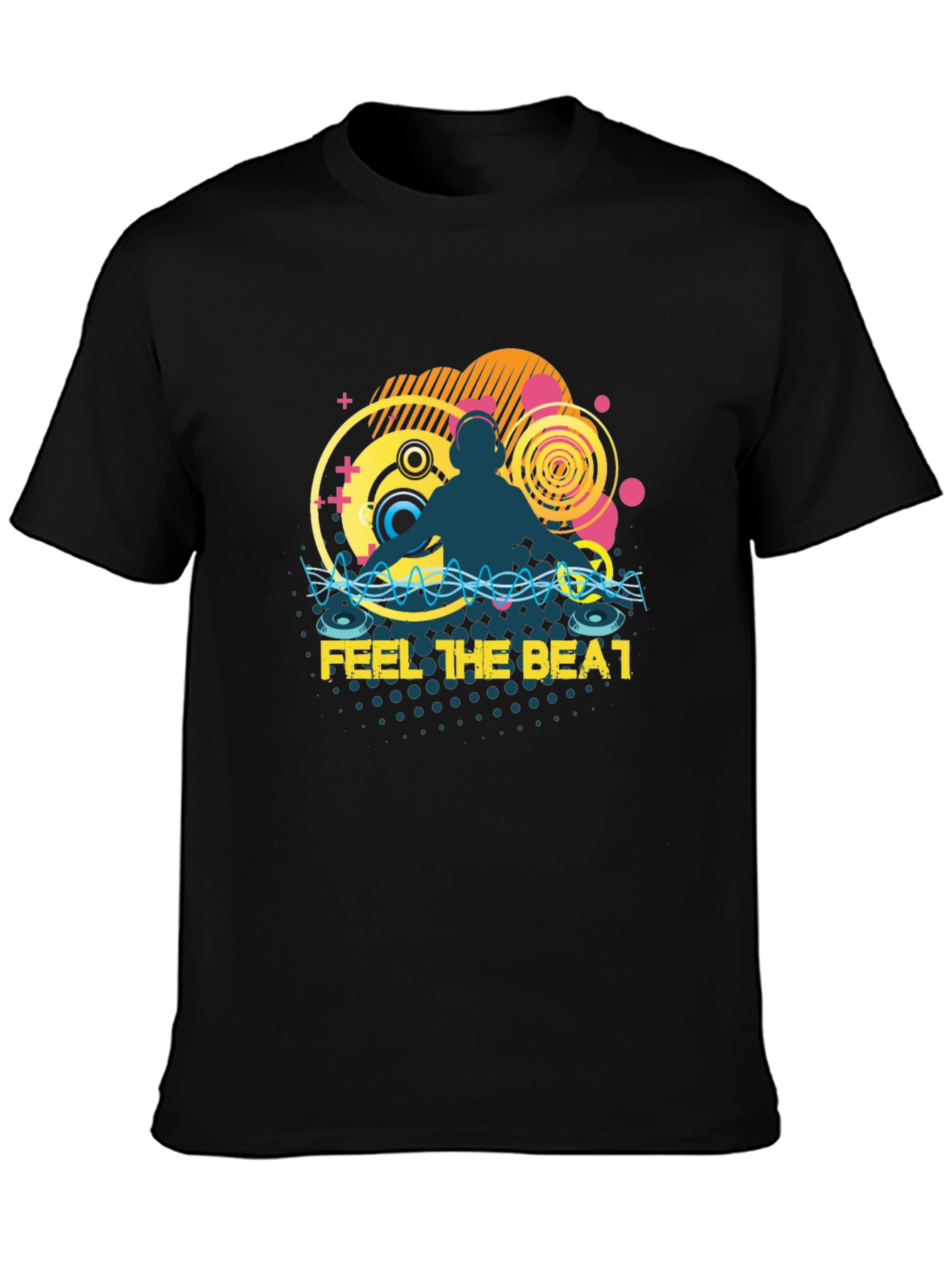 Black DJ Music Graphic T-Shirt - Feel The Beat view 3