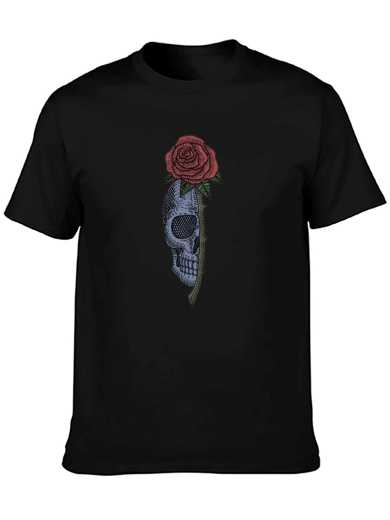 Black Skull & Rose Graphic Tee - Black Cotton T-Shirt view 3