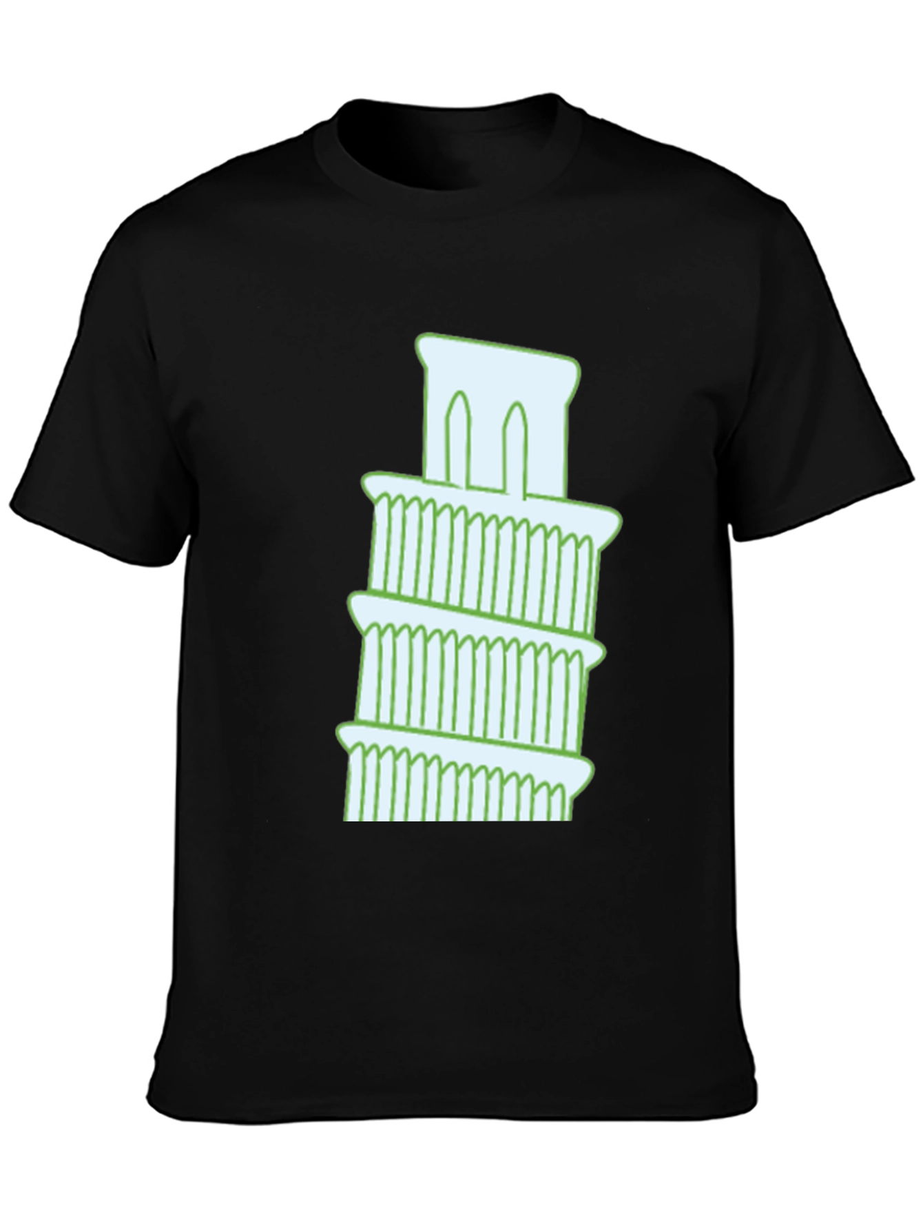 Black Leaning Tower Graphic Tee - Black Cotton T-Shirt view 3