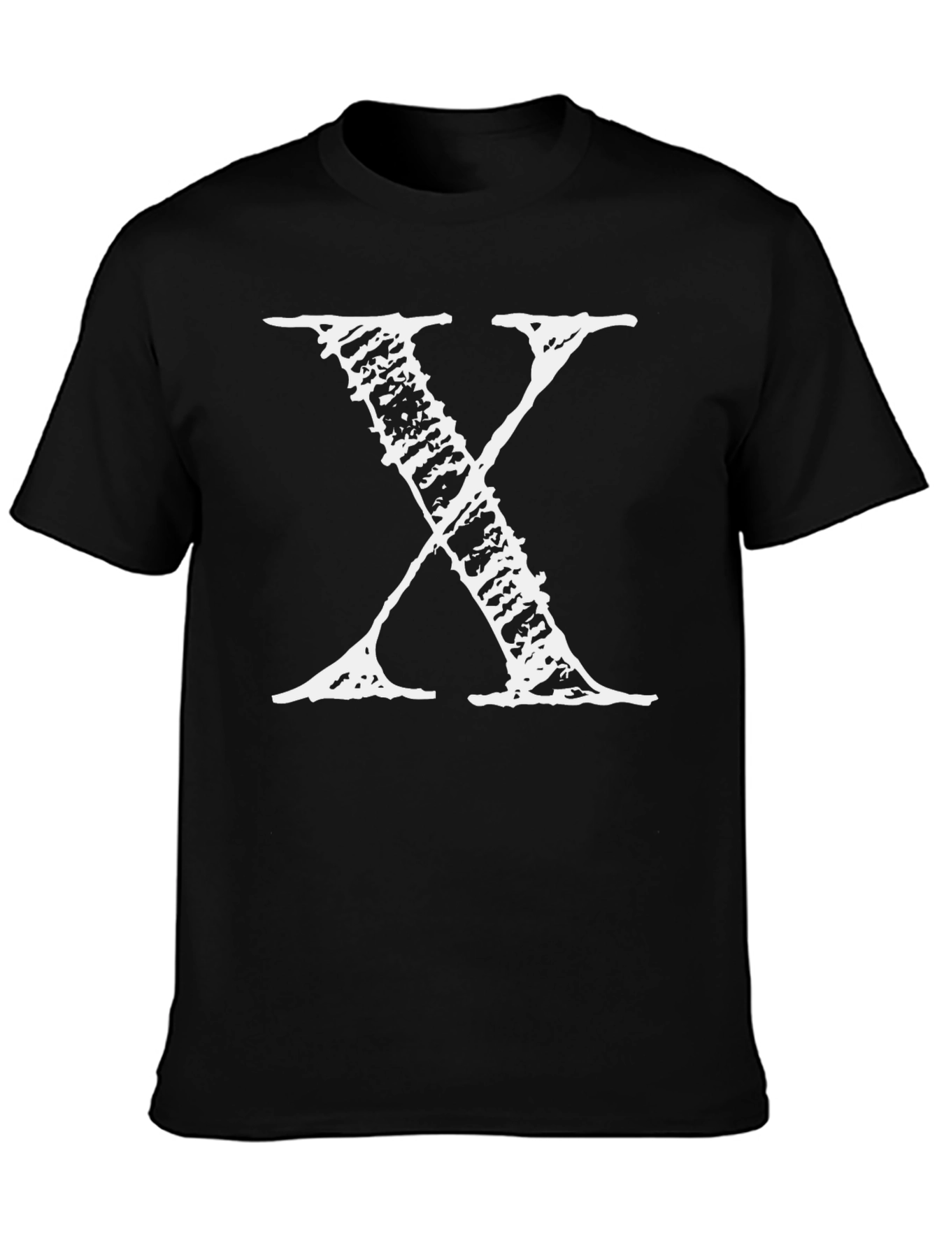 Black Men's Black T-Shirt with Distressed White "X" Print view 3