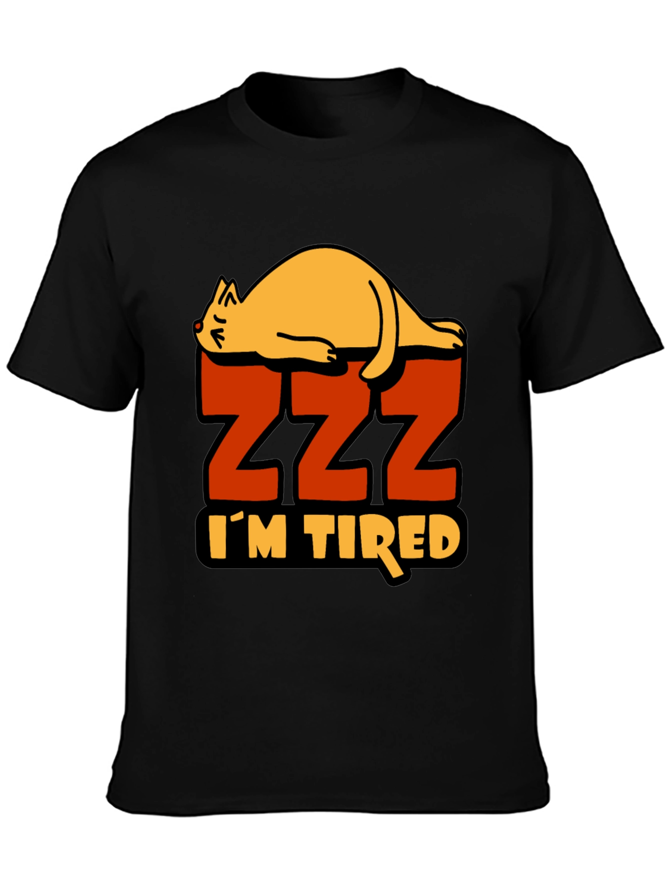 Black I'm Tired Cat Zzz T-Shirt - Sleepy Lazy Funny Tee view 3