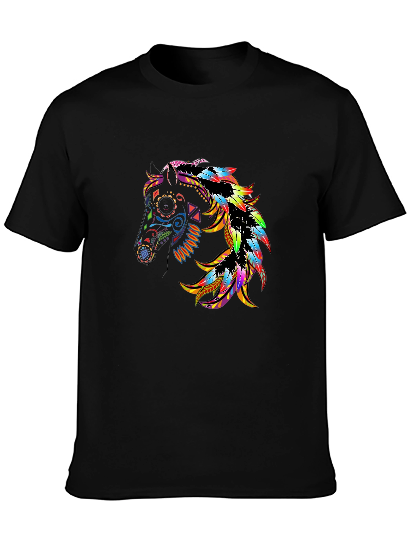 Black Black Tee with Colorful Horse Graphic view 3