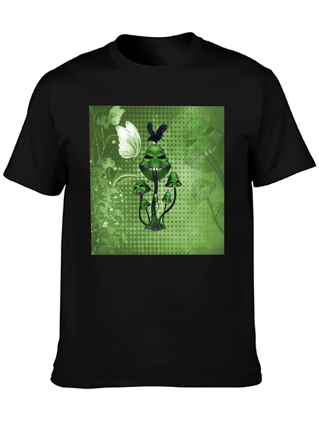 Black Grim Green Mushroom Graphic Tee - Edgy & Unique view 3