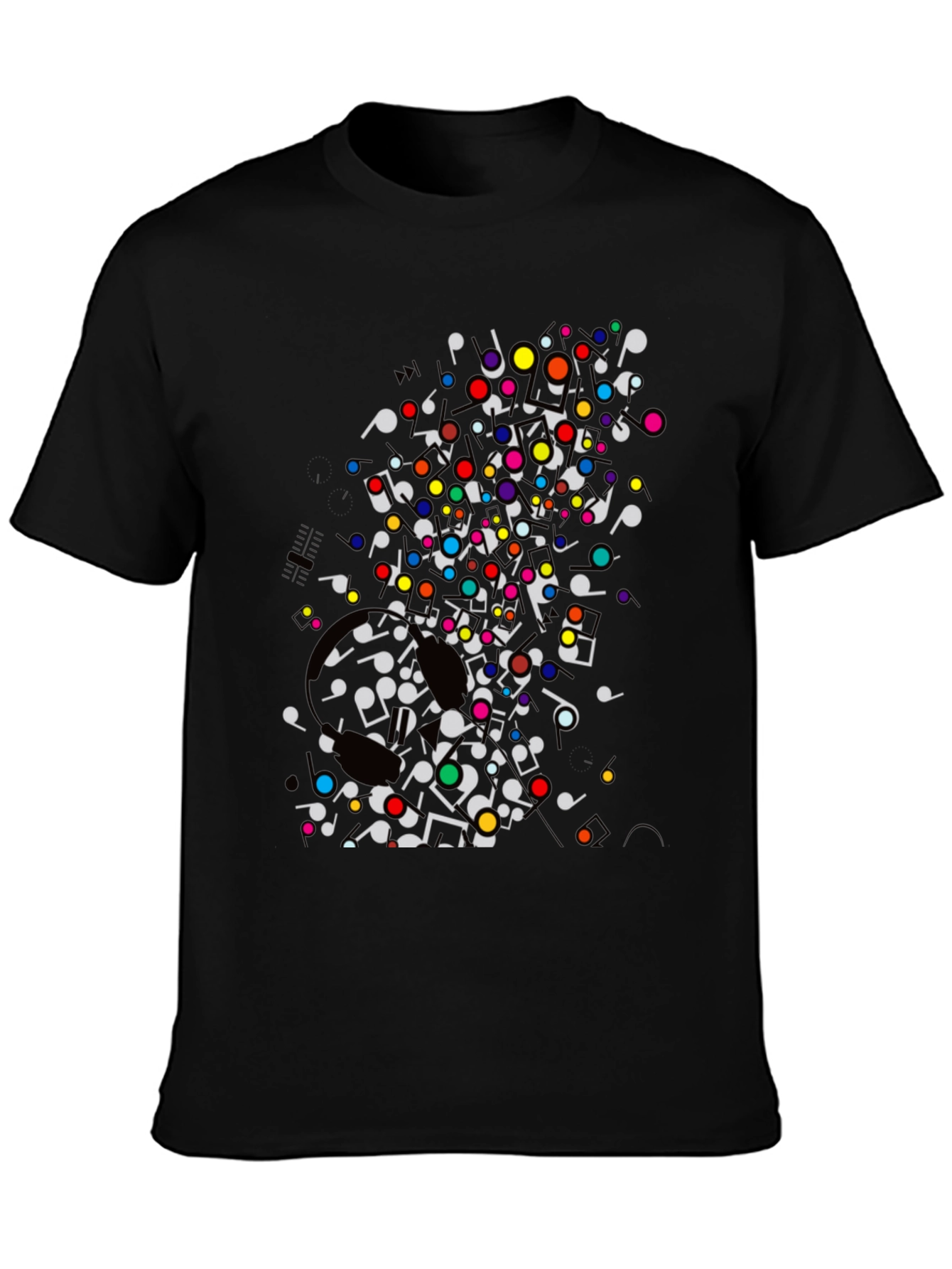 Black Musical Notes T-Shirt - Colorful Graphic Tee view 3