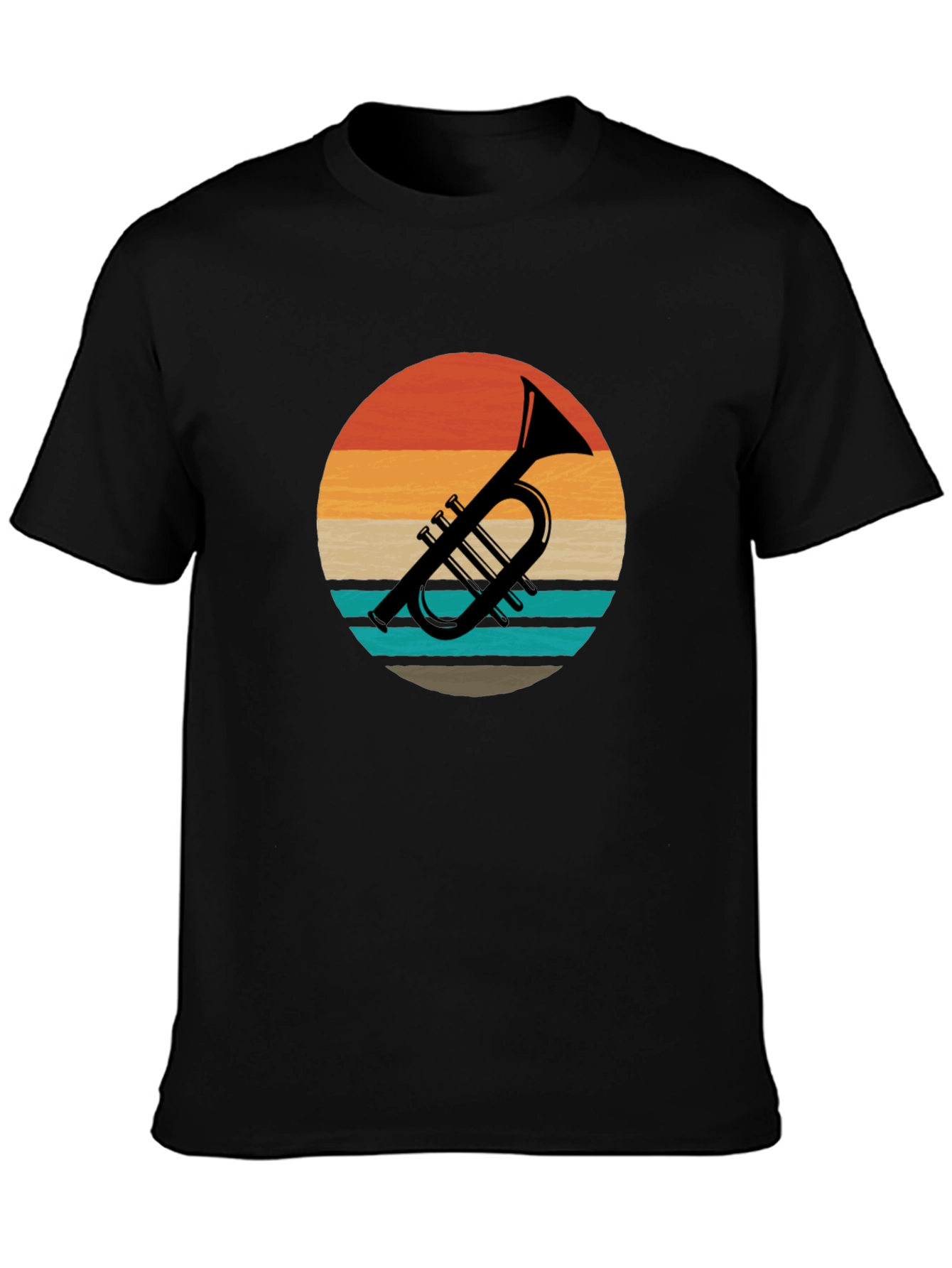 Black Vintage Trumpet Sunset Graphic Tee view 3