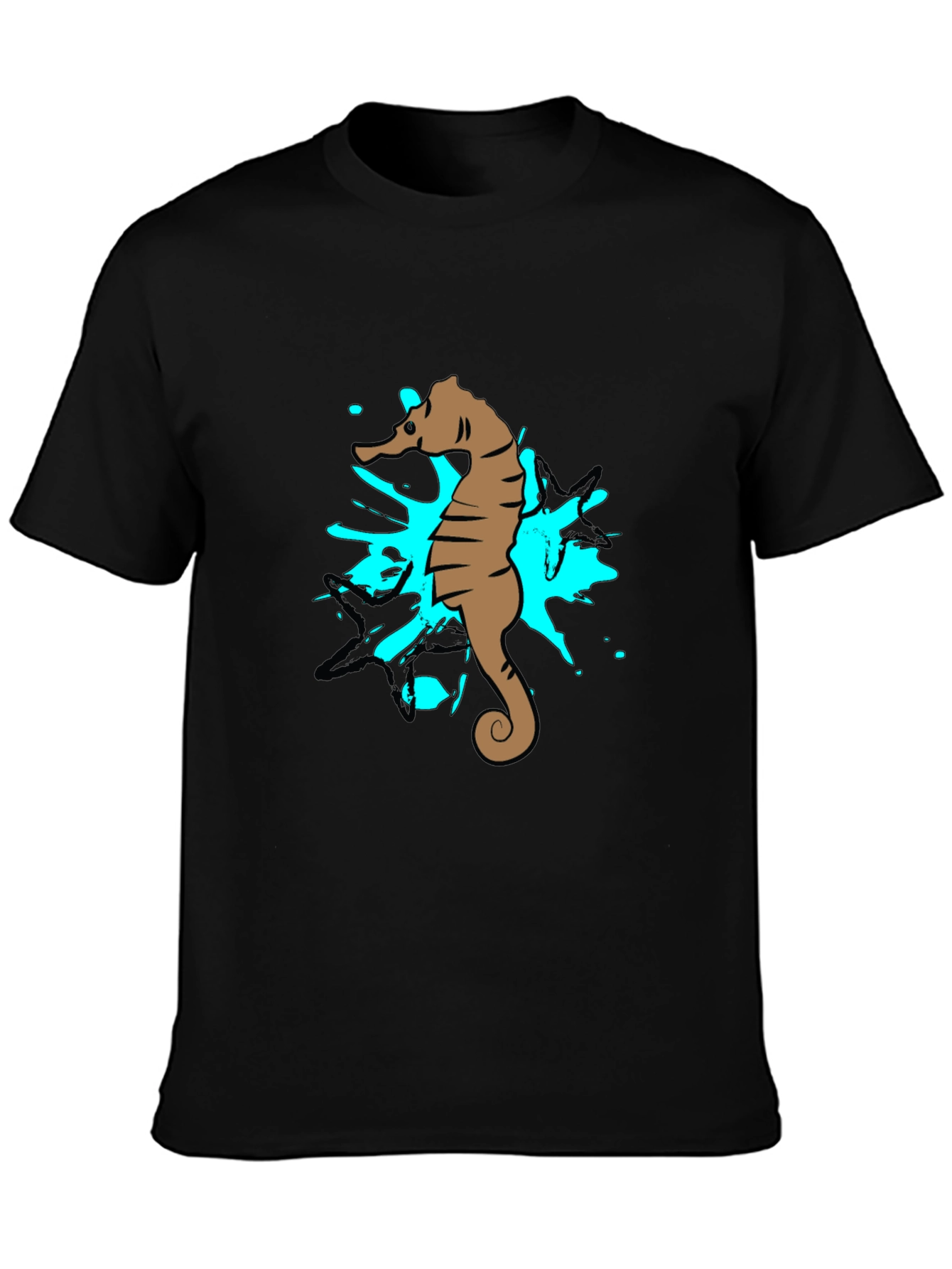 Black Seahorse Splash Graphic T-Shirt - Black Cotton Tee view 3