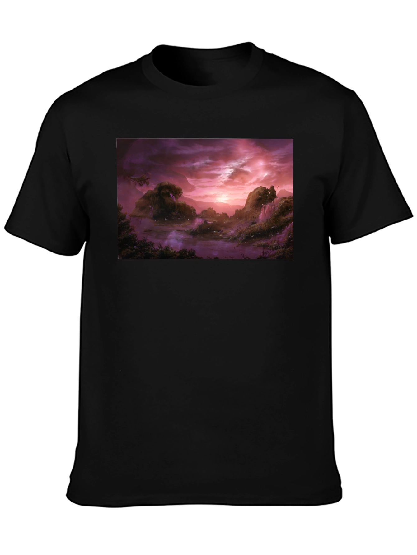 Black Mystic Landscape Graphic Tee - Black Cotton Blend view 3
