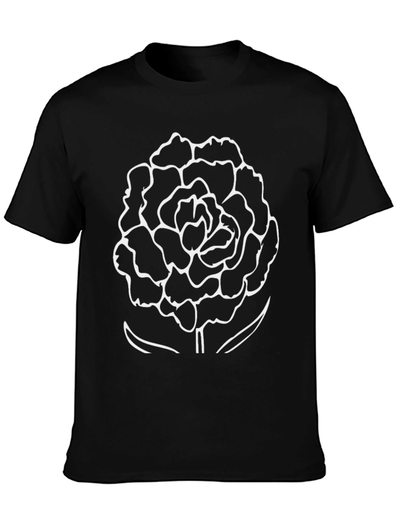 Black Black T-Shirt with White Flower Print view 3